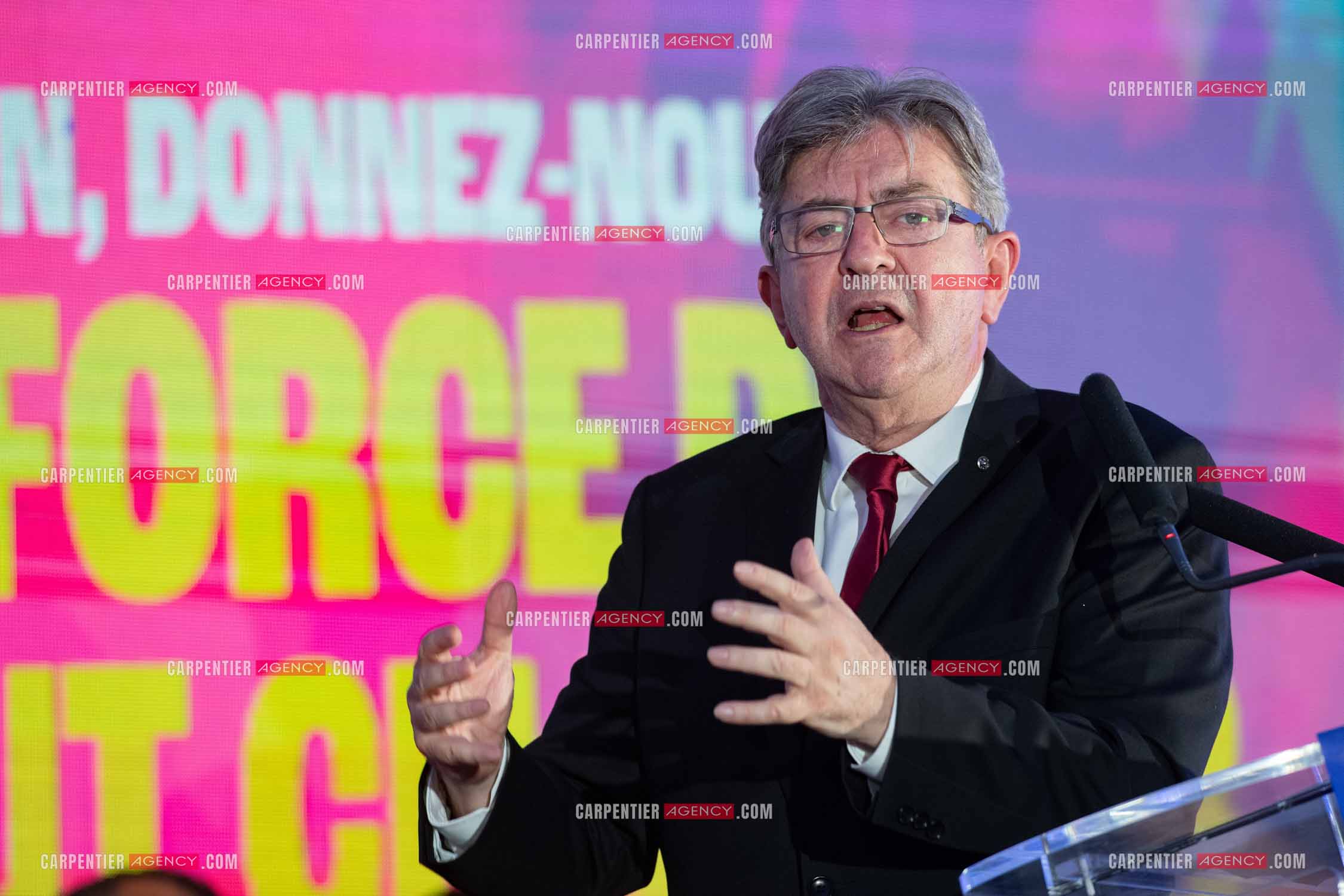 Meeting de l’Union populaire à Marseille le 23 mai 2024. Le député français Jean-Luc Mélenchon.