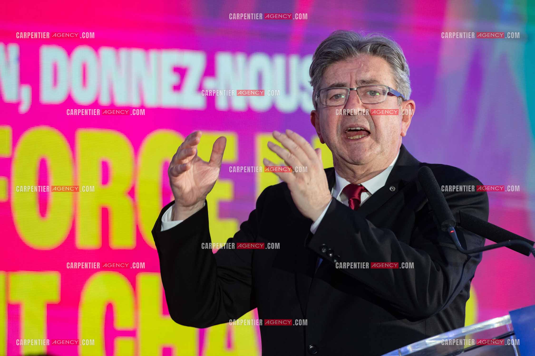 Meeting de l’Union populaire à Marseille le 23 mai 2024. Le député français Jean-Luc Mélenchon.