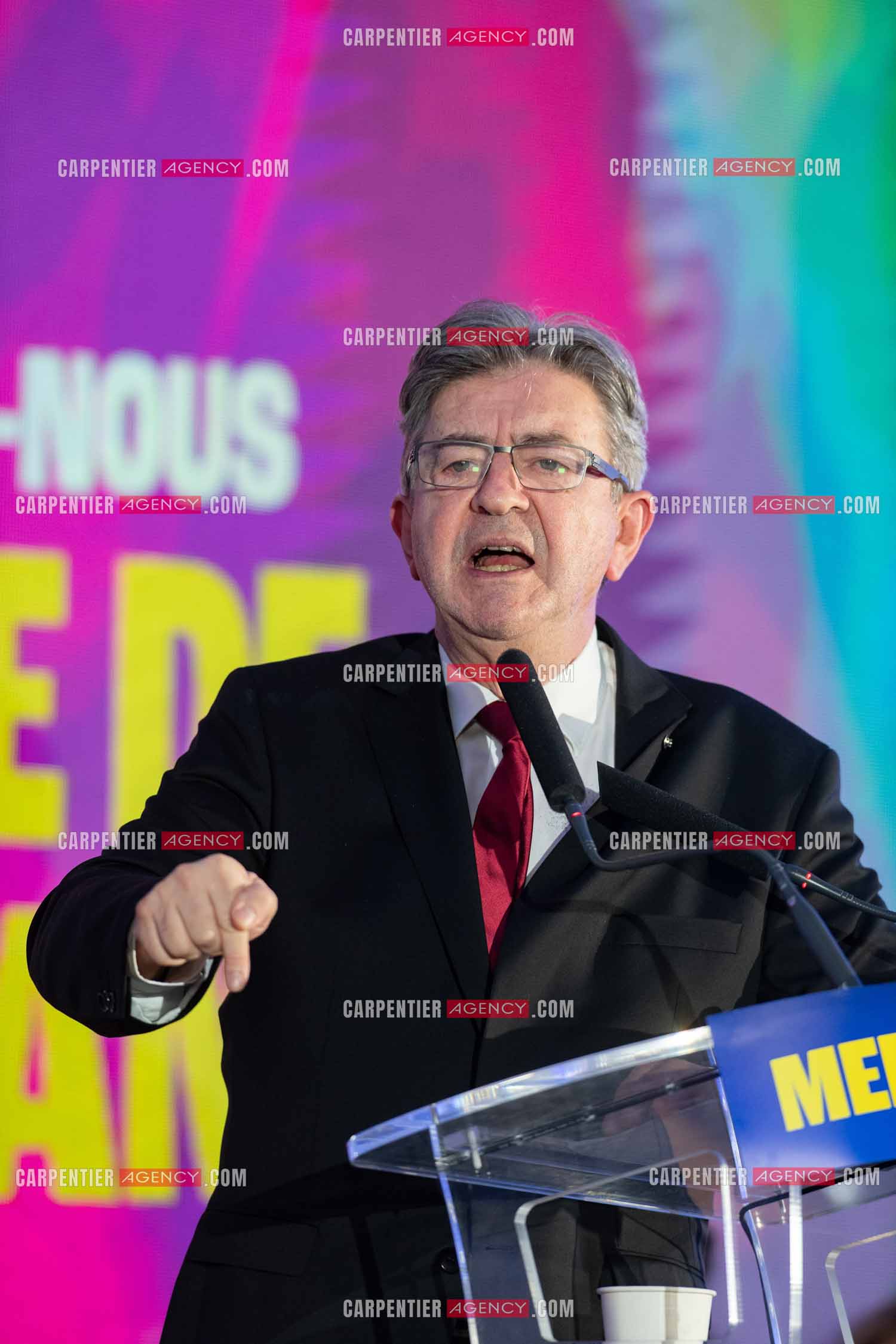 Meeting de l’Union populaire à Marseille le 23 mai 2024. Le député français Jean-Luc Mélenchon.