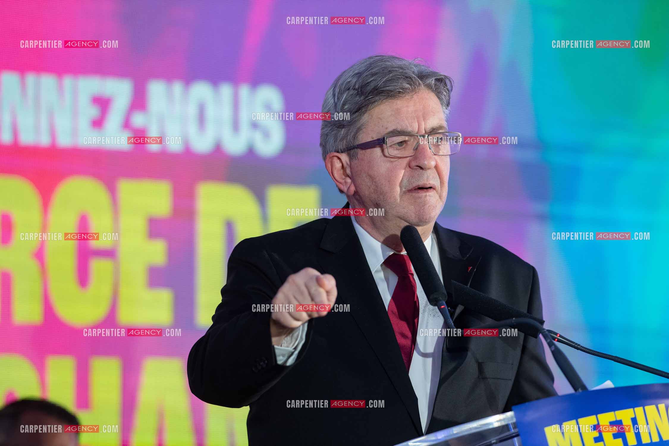 Meeting de l’Union populaire à Marseille le 23 mai 2024. Le député français Jean-Luc Mélenchon.