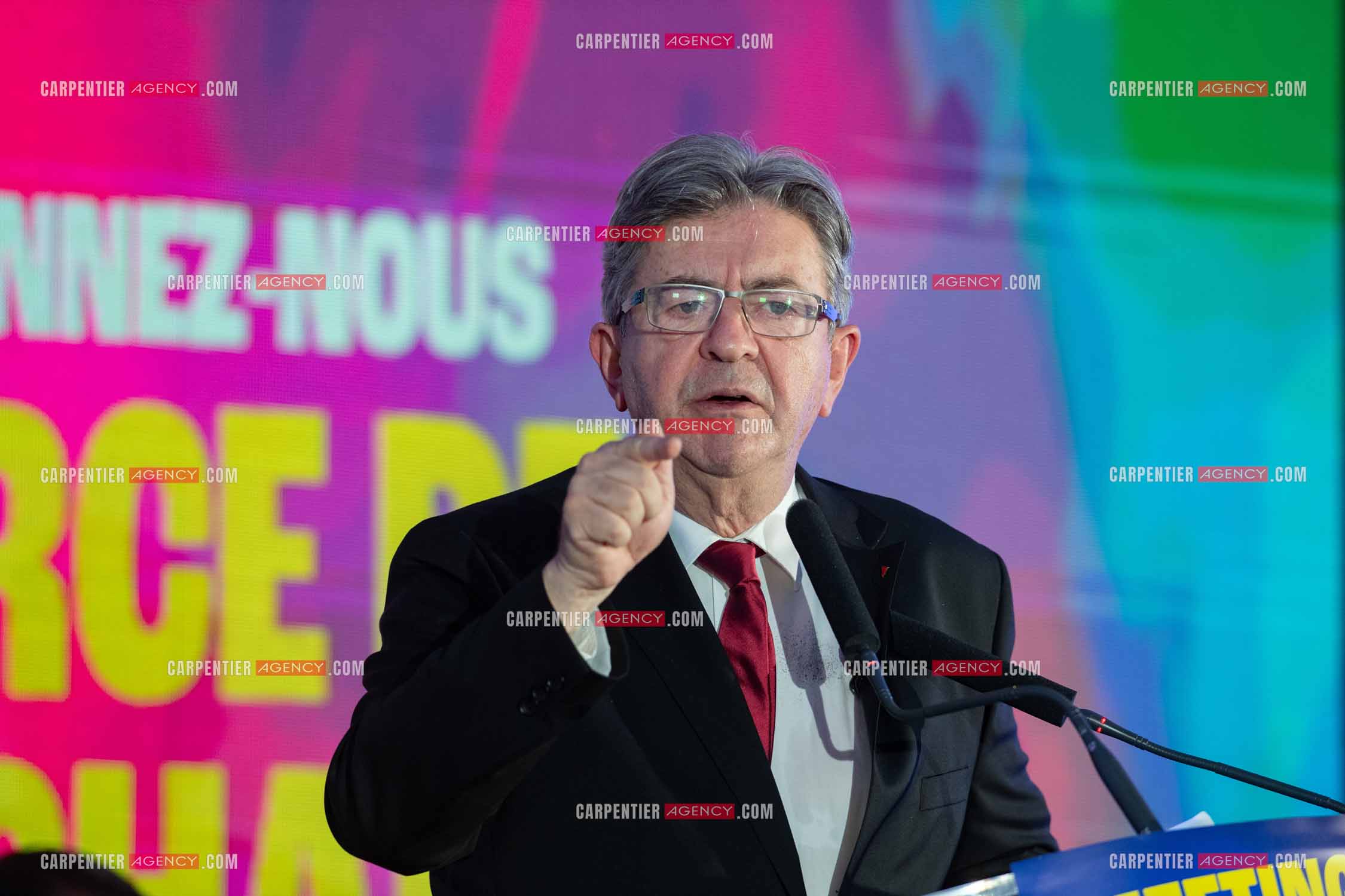 Meeting de l’Union populaire à Marseille le 23 mai 2024. Le député français Jean-Luc Mélenchon.