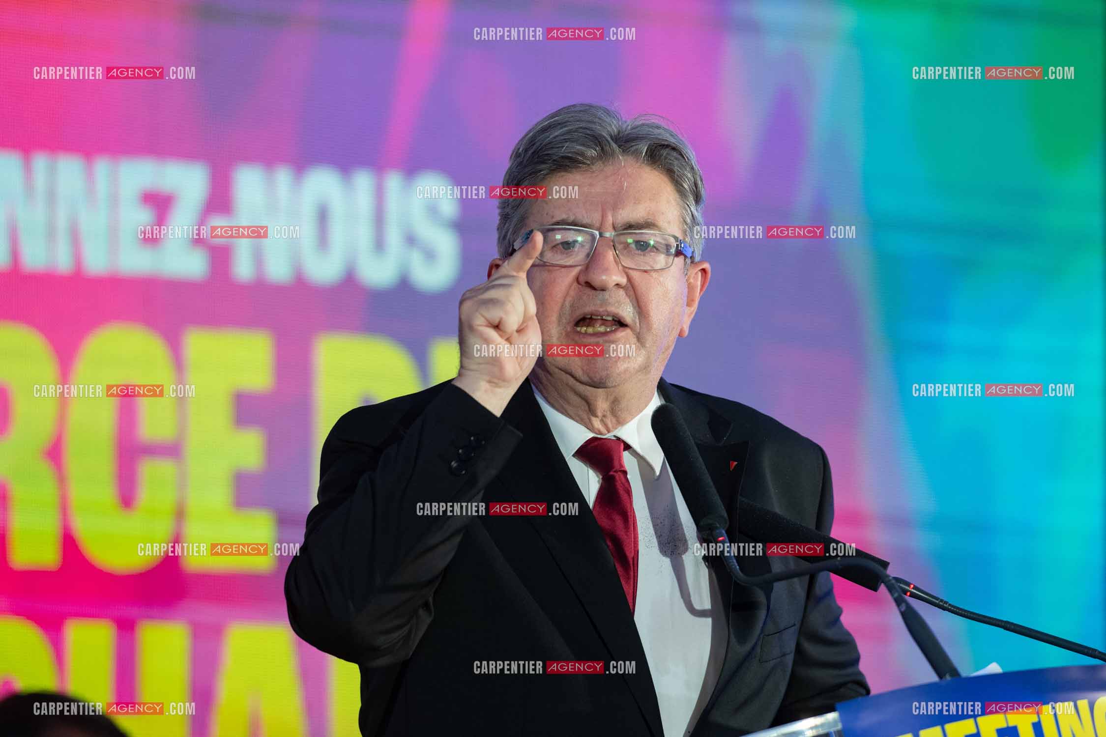 Meeting de l’Union populaire à Marseille le 23 mai 2024. Le député français Jean-Luc Mélenchon.