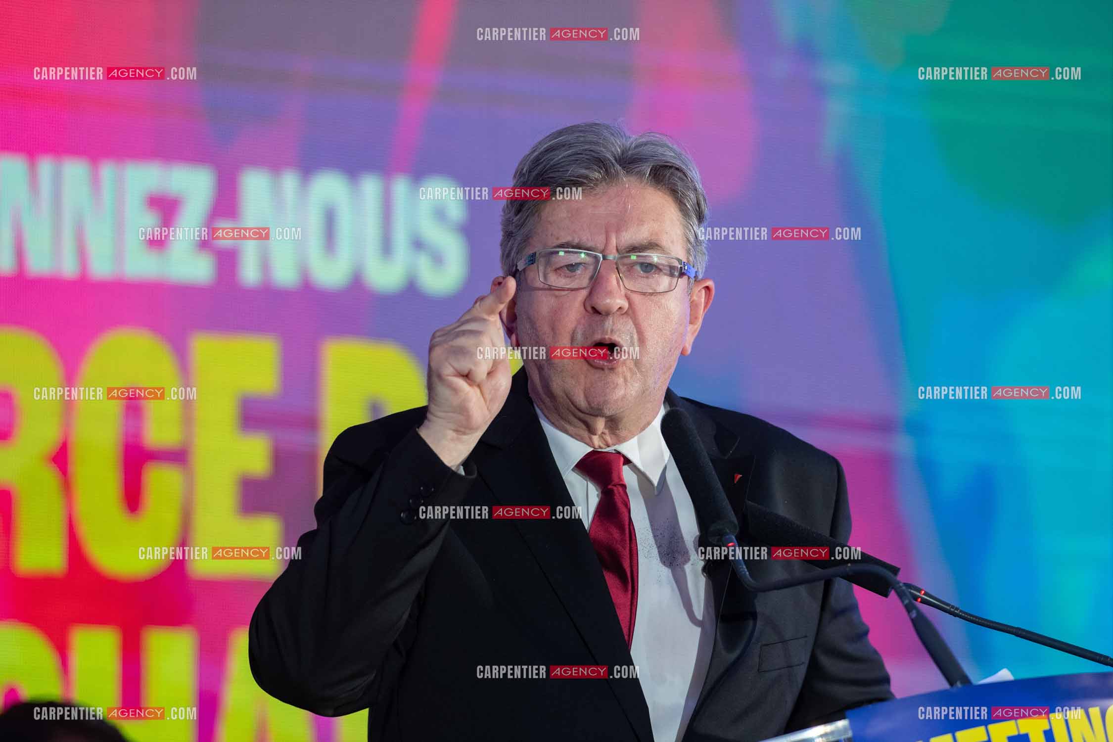 Meeting de l’Union populaire à Marseille le 23 mai 2024. Le député français Jean-Luc Mélenchon.