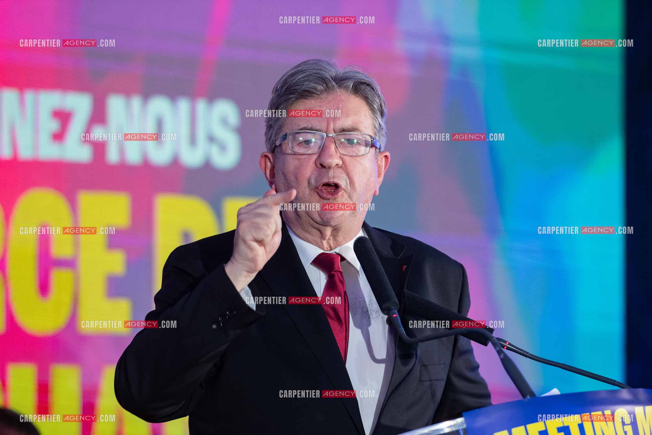 Meeting de l’Union populaire à Marseille le 23 mai 2024. Le député français Jean-Luc Mélenchon.