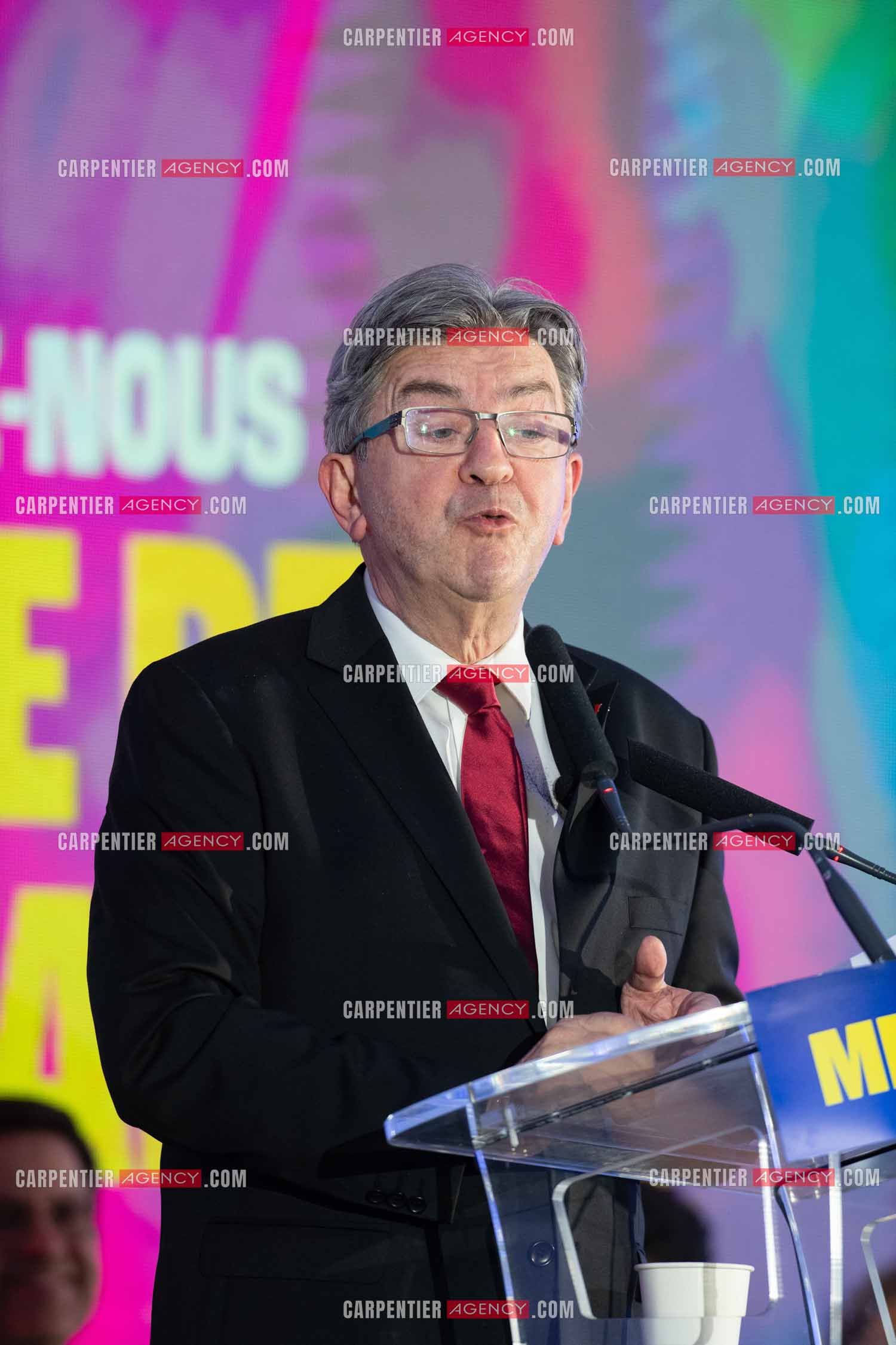 Meeting de l’Union populaire à Marseille le 23 mai 2024. Le député français Jean-Luc Mélenchon.