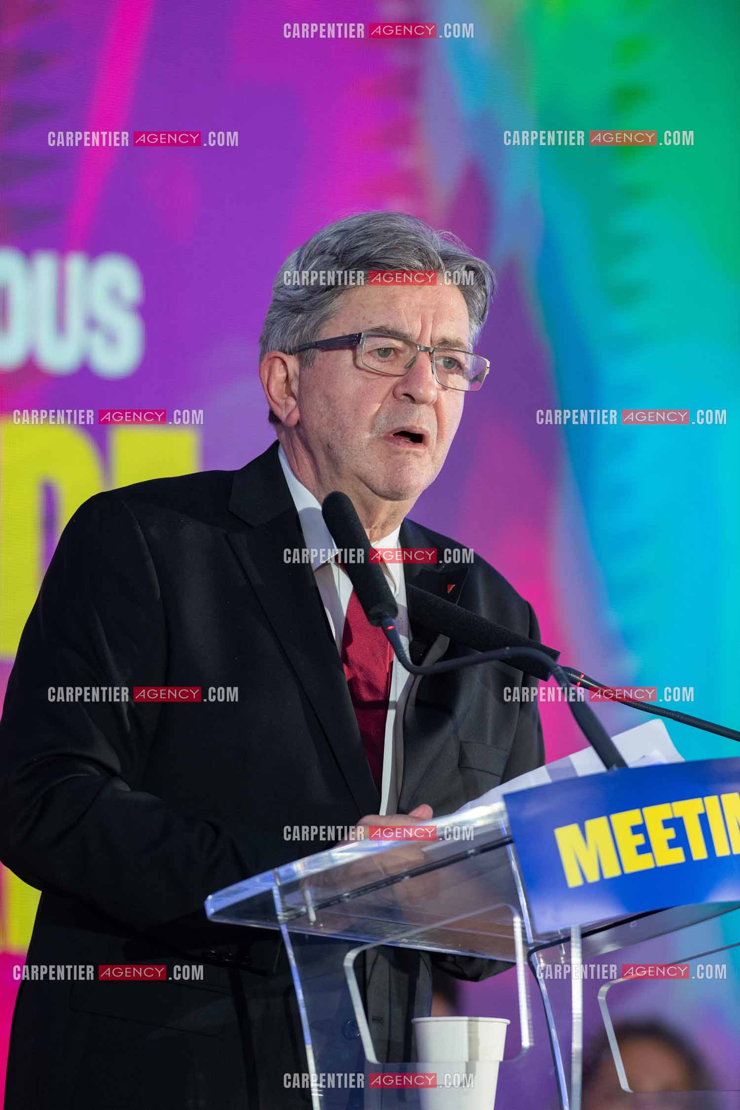Meeting de l’Union populaire à Marseille le 23 mai 2024. Le député français Jean-Luc Mélenchon.
