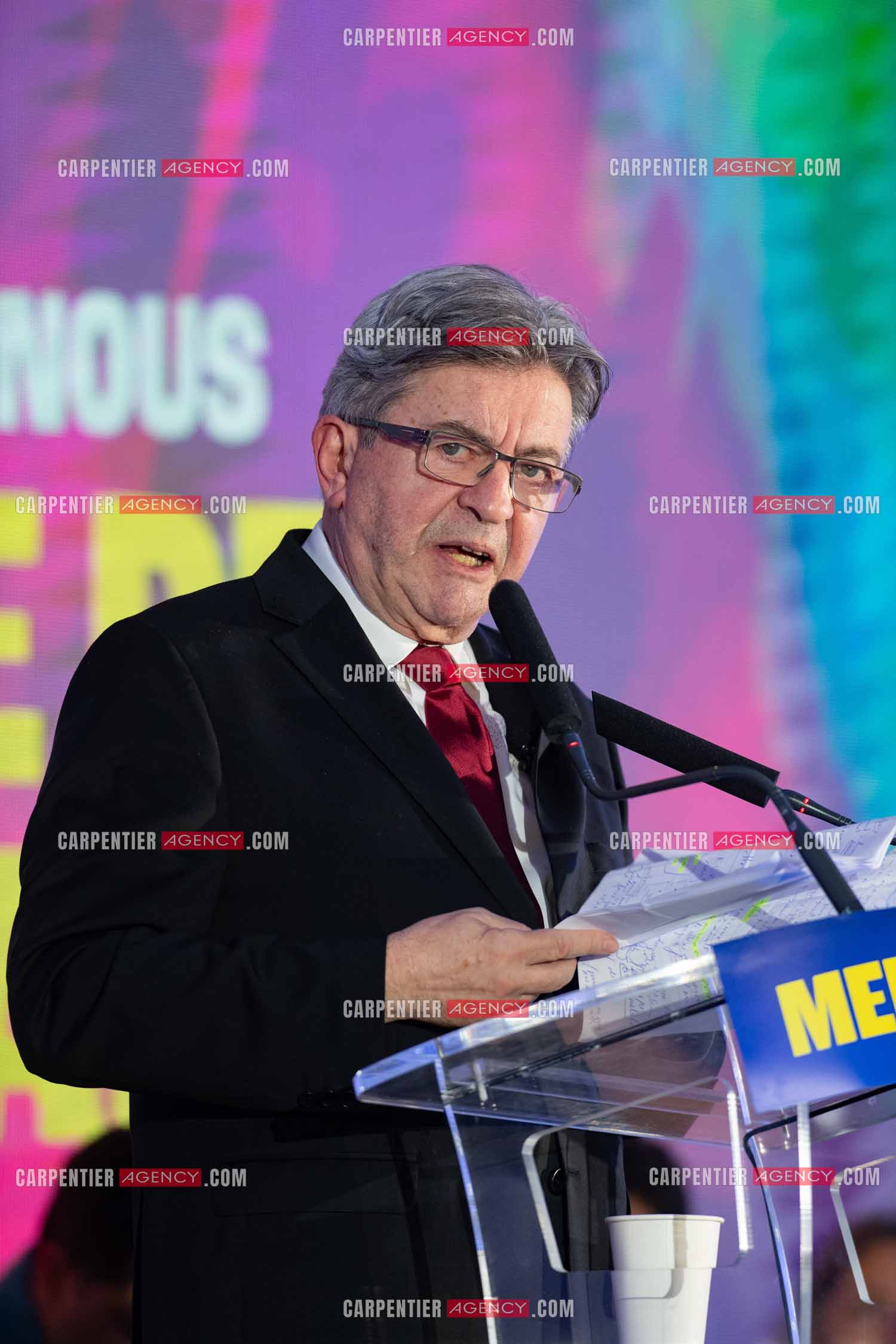 Meeting de l’Union populaire à Marseille le 23 mai 2024. Le député français Jean-Luc Mélenchon.