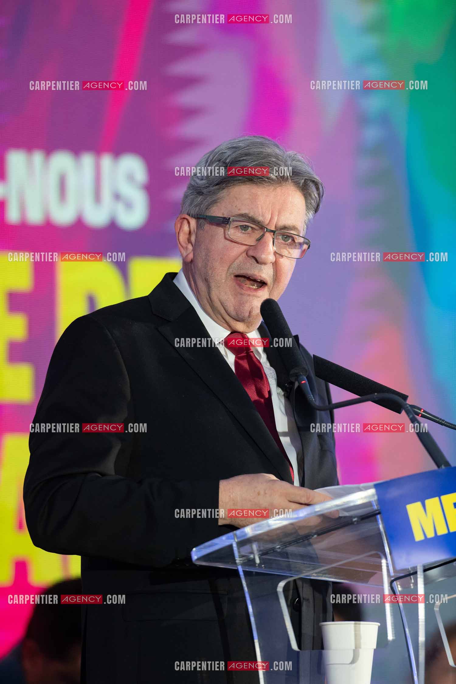 Meeting de l’Union populaire à Marseille le 23 mai 2024. Le député français Jean-Luc Mélenchon.