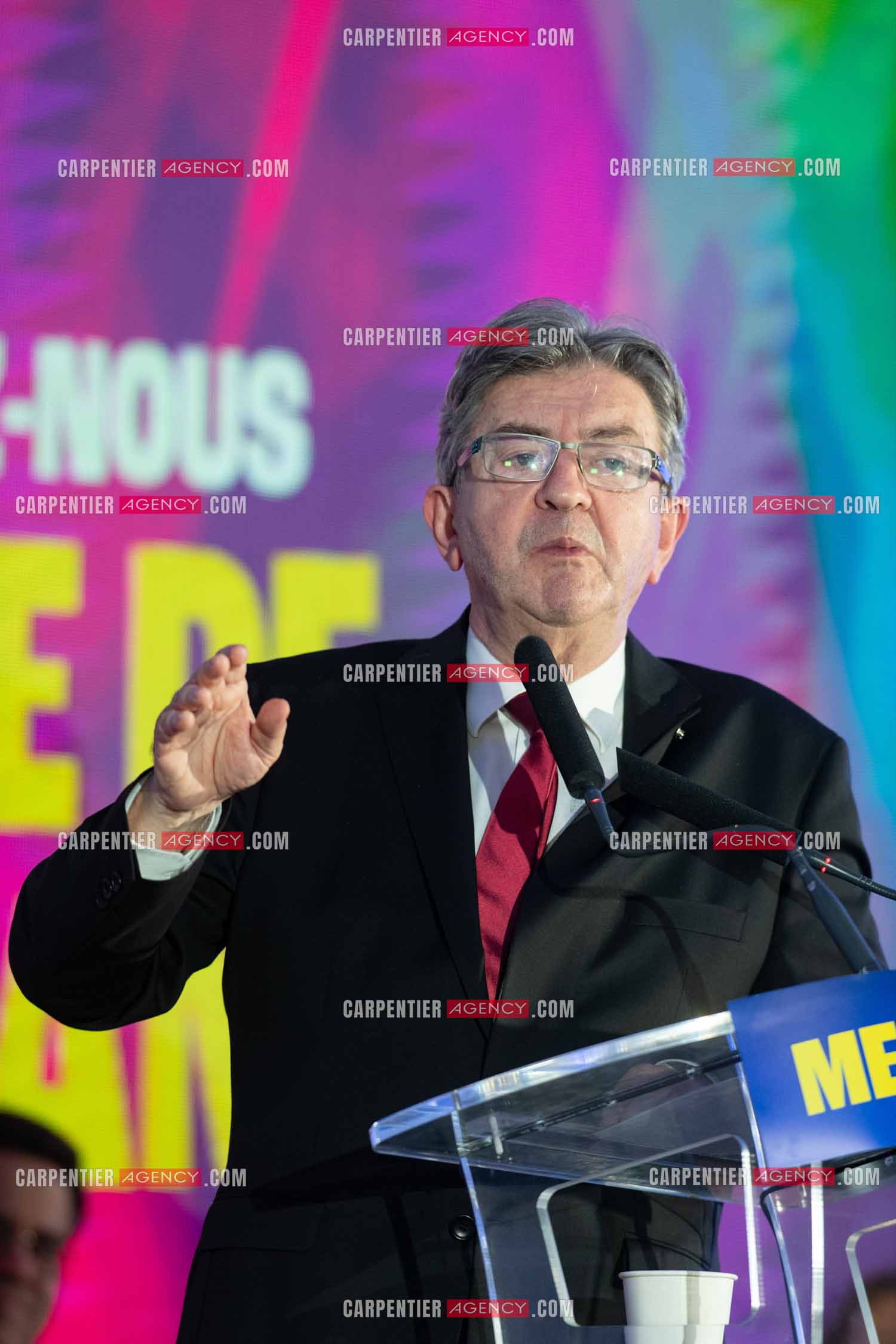Meeting de l’Union populaire à Marseille le 23 mai 2024. Le député français Jean-Luc Mélenchon.