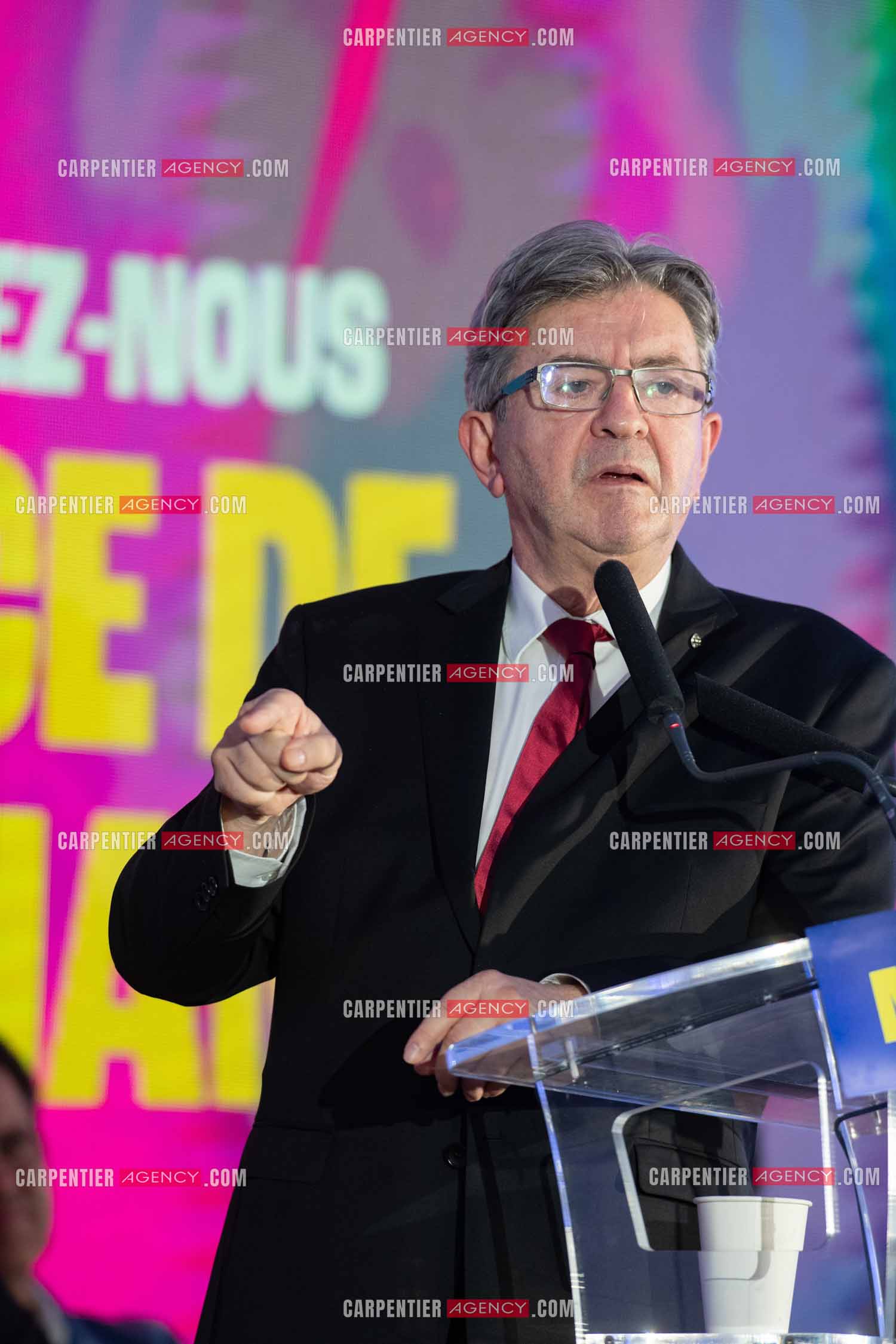 Meeting de l’Union populaire à Marseille le 23 mai 2024. Le député français Jean-Luc Mélenchon.