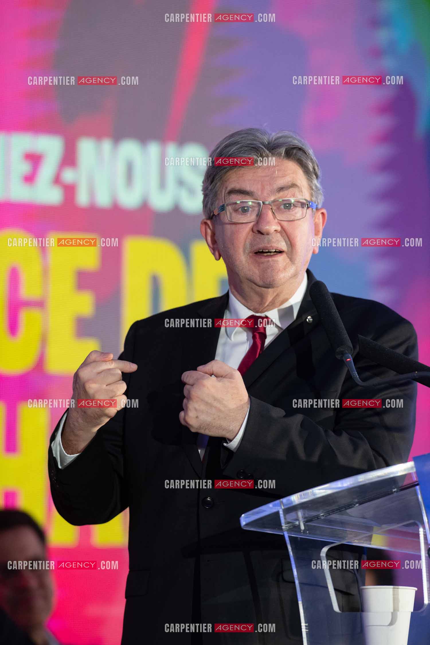 Meeting de l’Union populaire à Marseille le 23 mai 2024. Le député français Jean-Luc Mélenchon.