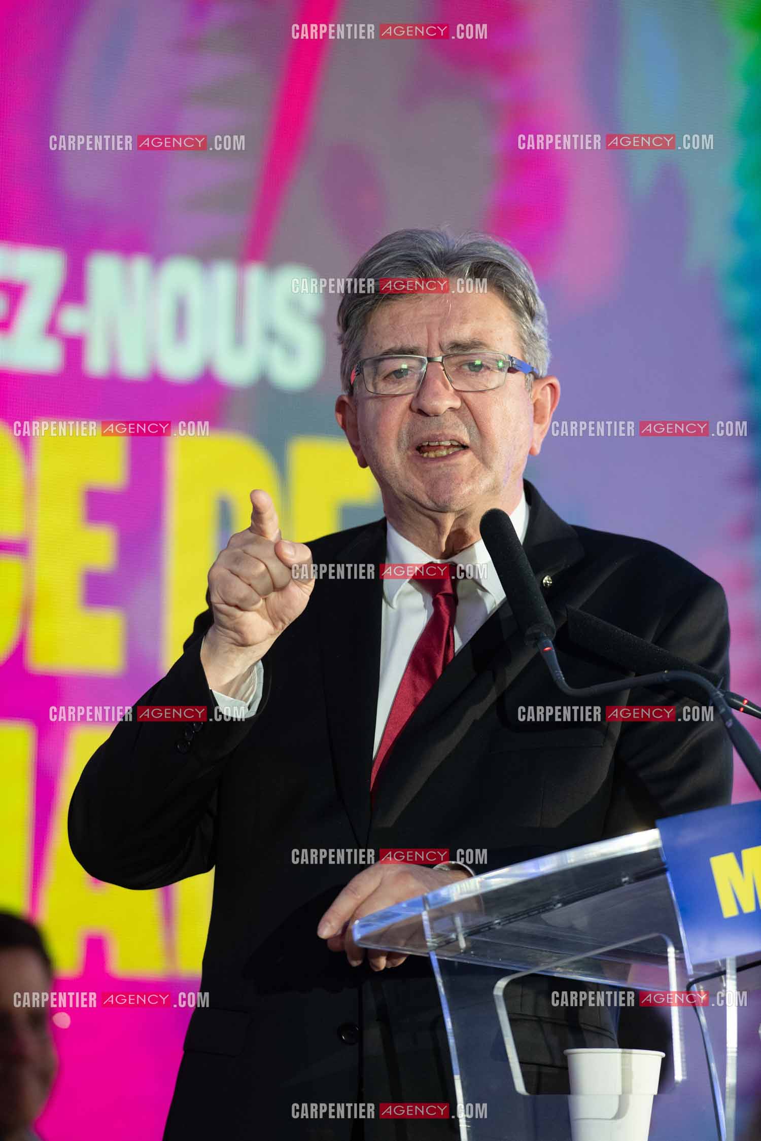 Meeting de l’Union populaire à Marseille le 23 mai 2024. Le député français Jean-Luc Mélenchon.