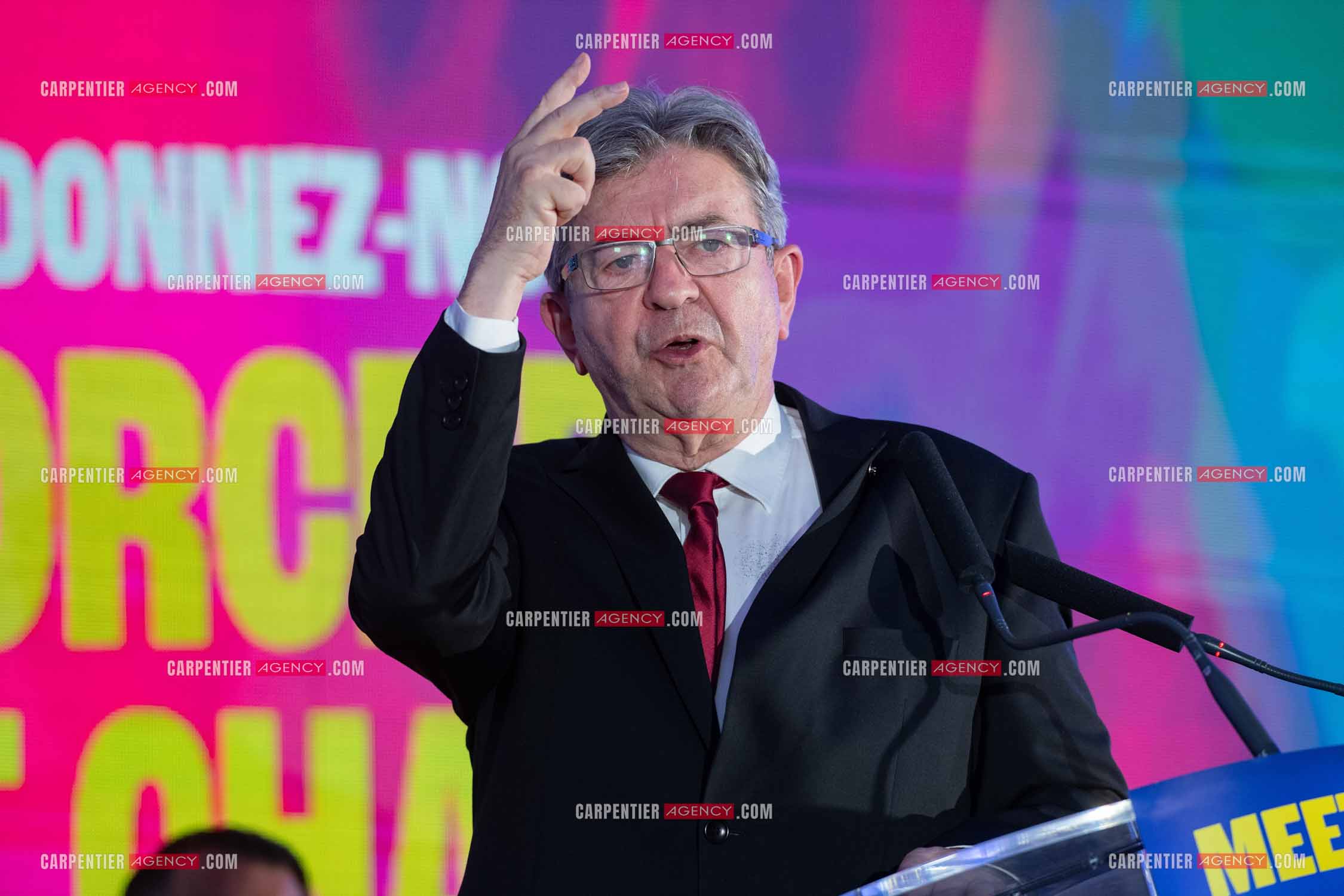 Meeting de l’Union populaire à Marseille le 23 mai 2024. Le député français Jean-Luc Mélenchon.