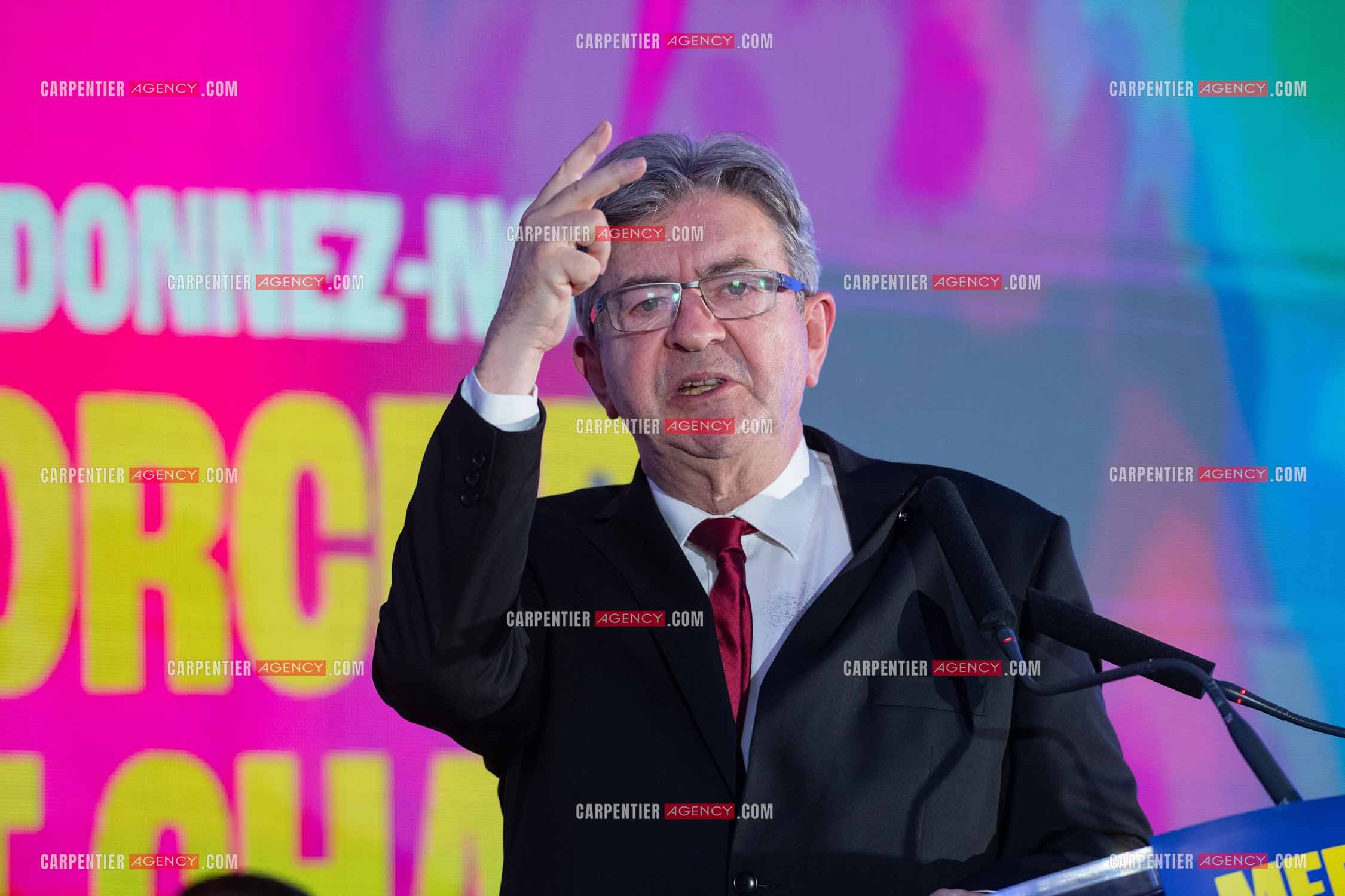 Meeting de l’Union populaire à Marseille le 23 mai 2024. Le député français Jean-Luc Mélenchon.