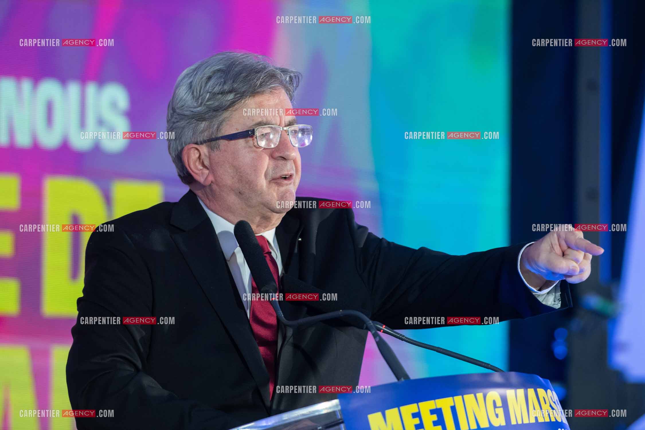 Meeting de l’Union populaire à Marseille le 23 mai 2024. Le député français Jean-Luc Mélenchon.