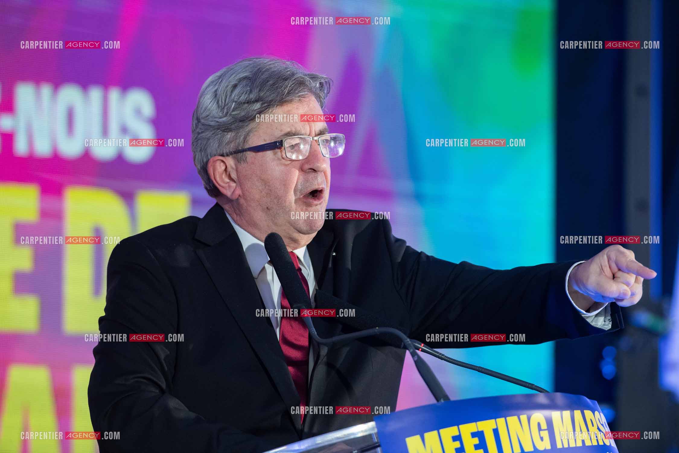 Meeting de l’Union populaire à Marseille le 23 mai 2024. Le député français Jean-Luc Mélenchon.