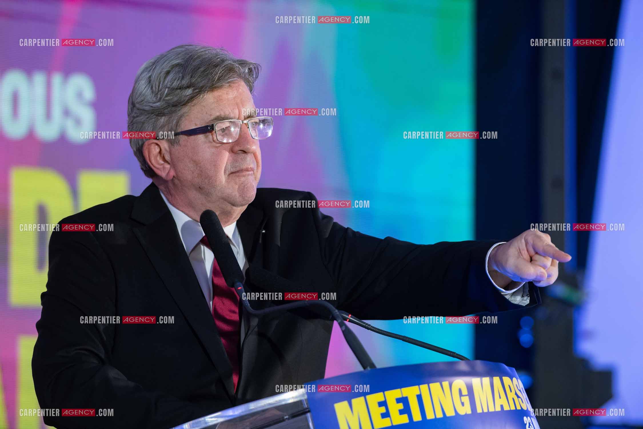 Meeting de l’Union populaire à Marseille le 23 mai 2024. Le député français Jean-Luc Mélenchon.