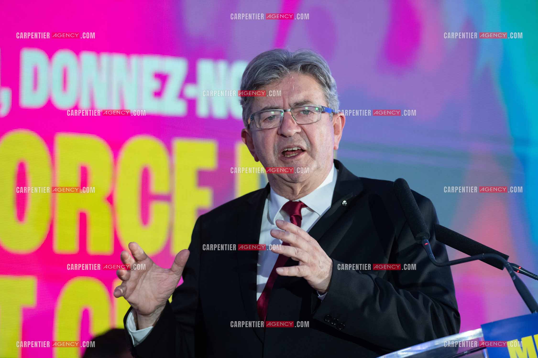Meeting de l’Union populaire à Marseille le 23 mai 2024. Le député français Jean-Luc Mélenchon.