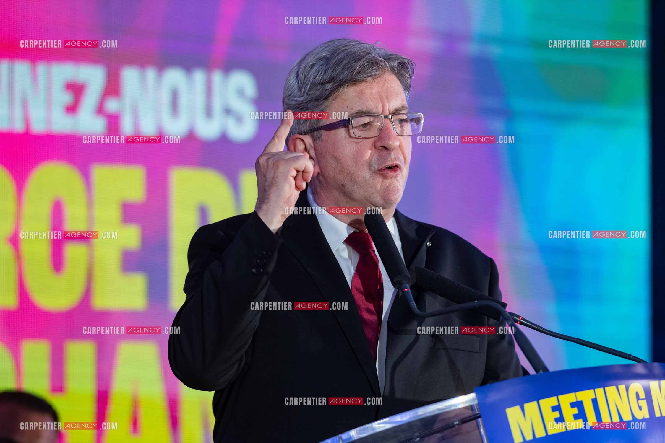 Meeting de l’Union populaire à Marseille le 23 mai 2024. Le député français Jean-Luc Mélenchon.