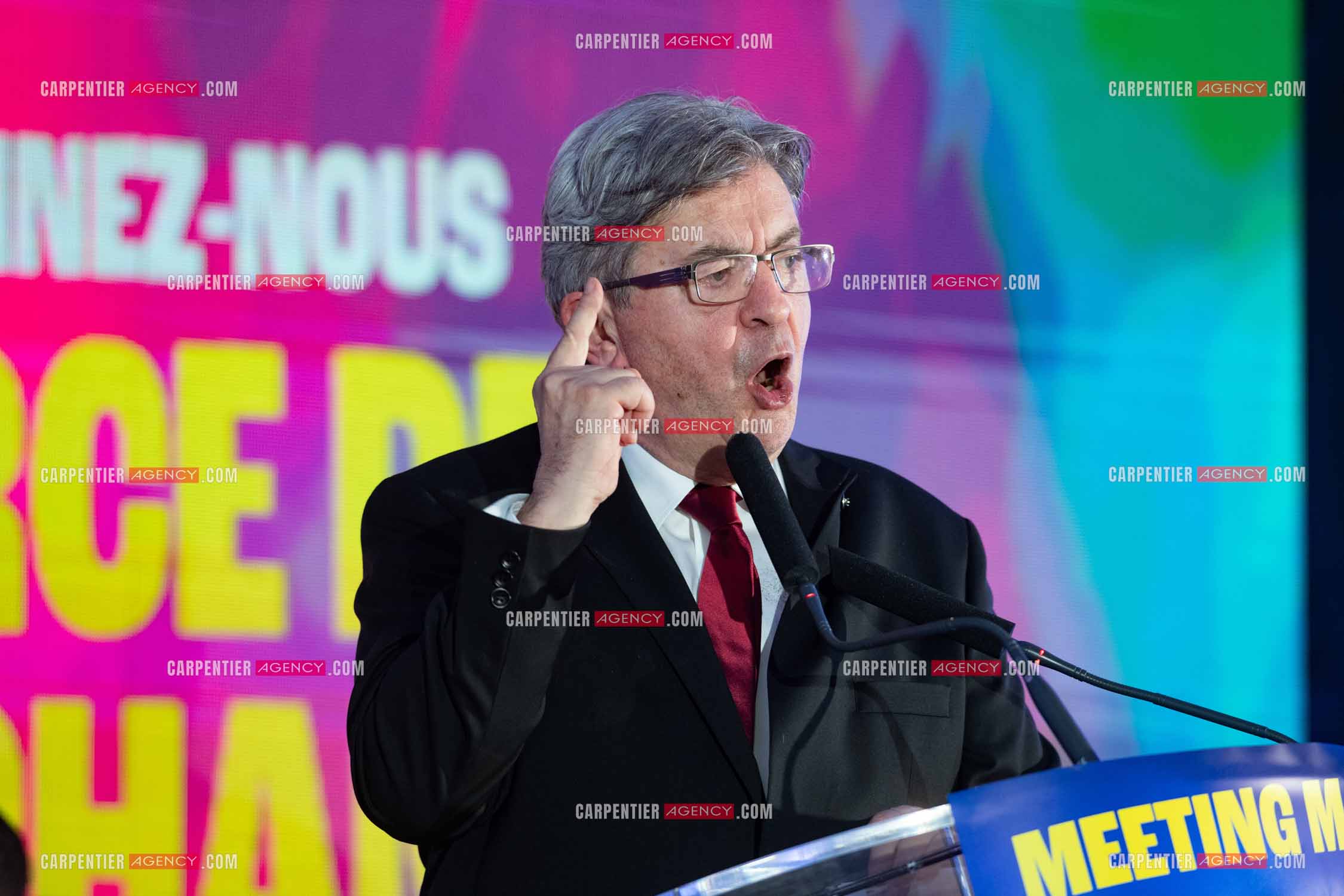 Meeting de l’Union populaire à Marseille le 23 mai 2024. Le député français Jean-Luc Mélenchon.