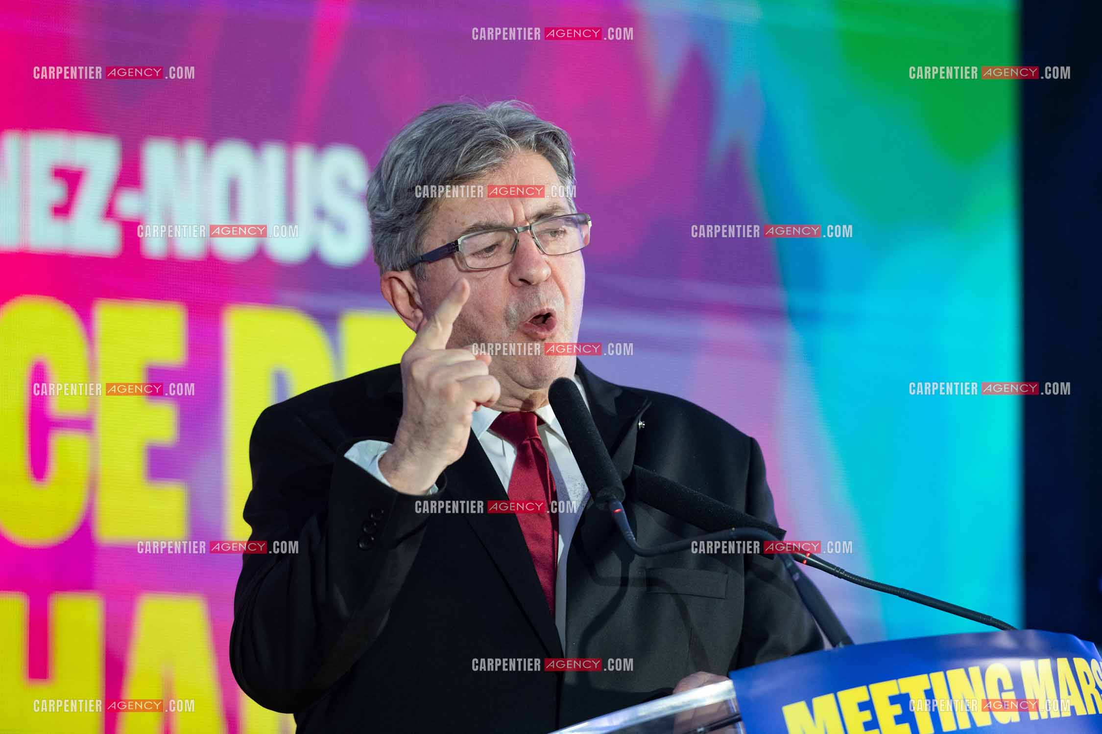 Meeting de l’Union populaire à Marseille le 23 mai 2024. Le député français Jean-Luc Mélenchon.