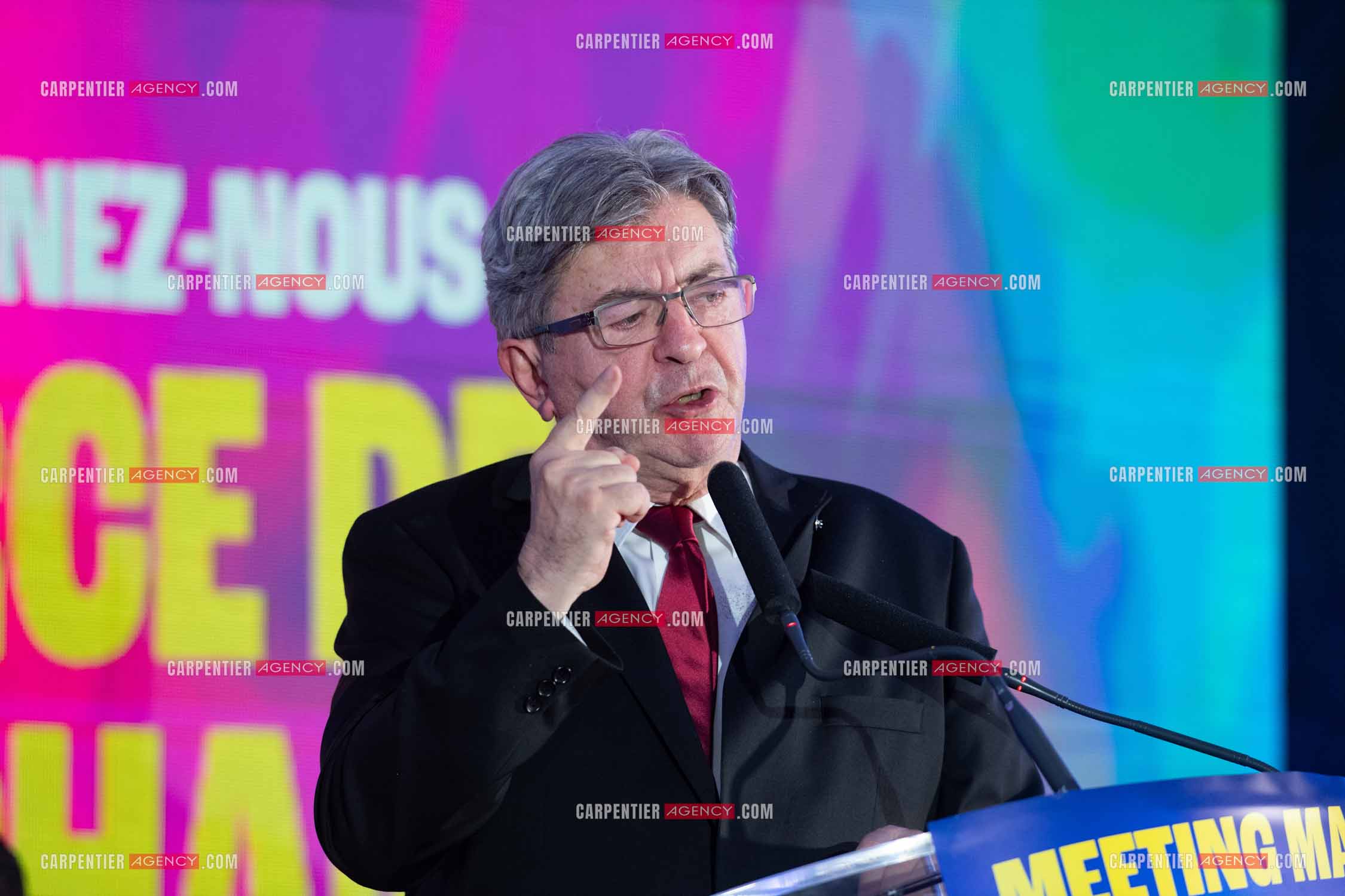 Meeting de l’Union populaire à Marseille le 23 mai 2024. Le député français Jean-Luc Mélenchon.