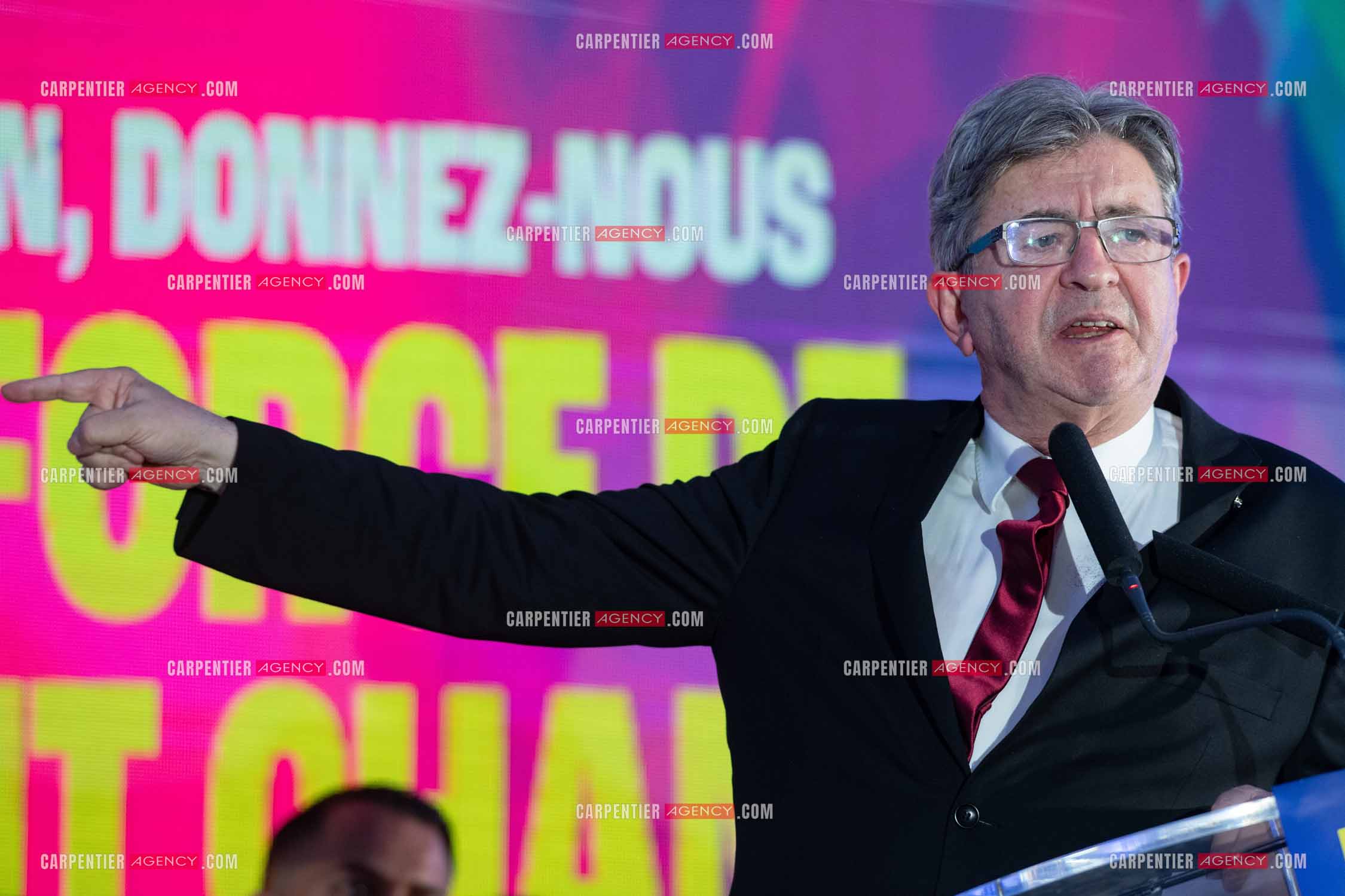 Meeting de l’Union populaire à Marseille le 23 mai 2024. Le député français Jean-Luc Mélenchon.