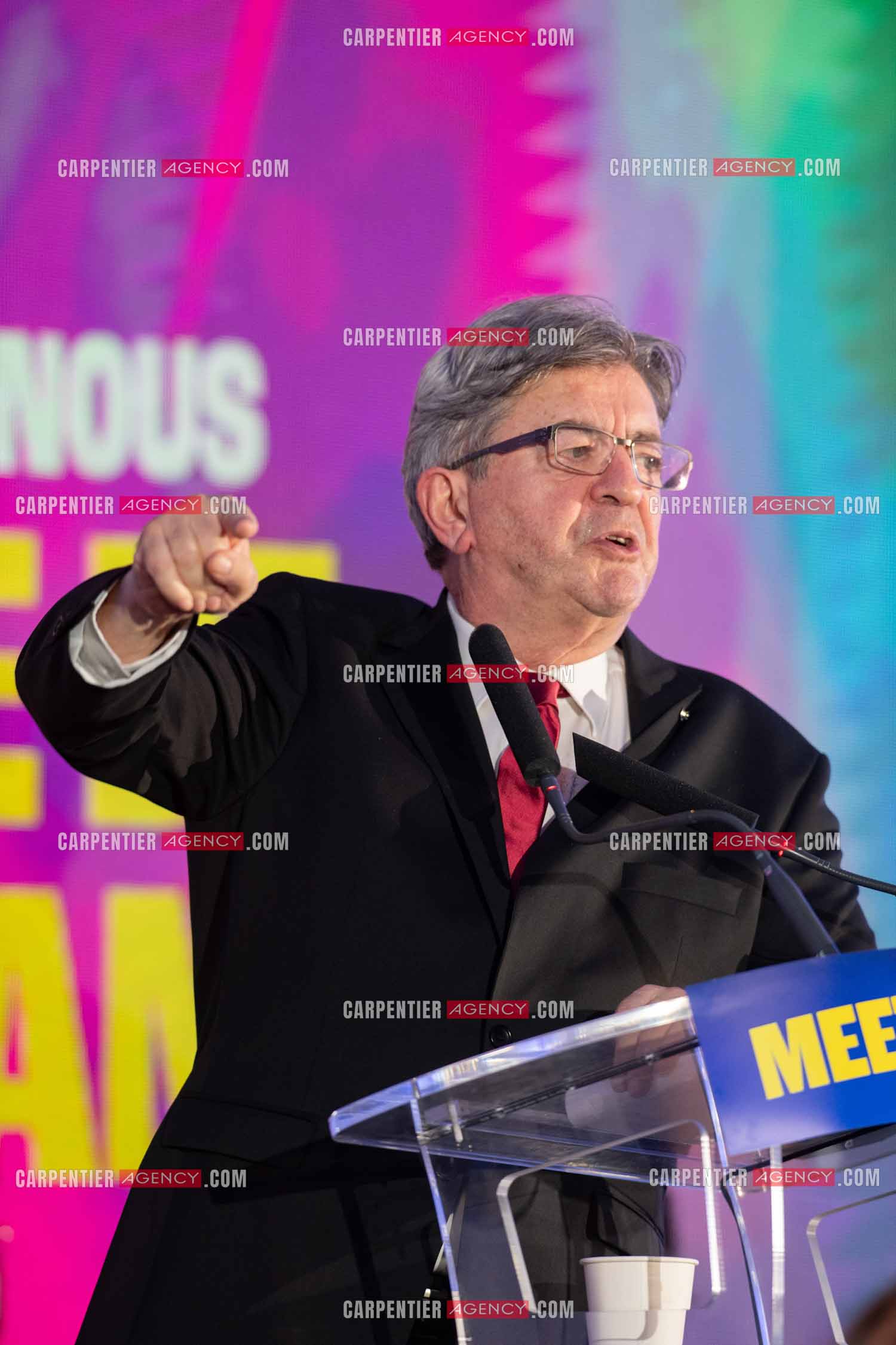 Meeting de l’Union populaire à Marseille le 23 mai 2024. Le député français Jean-Luc Mélenchon.
