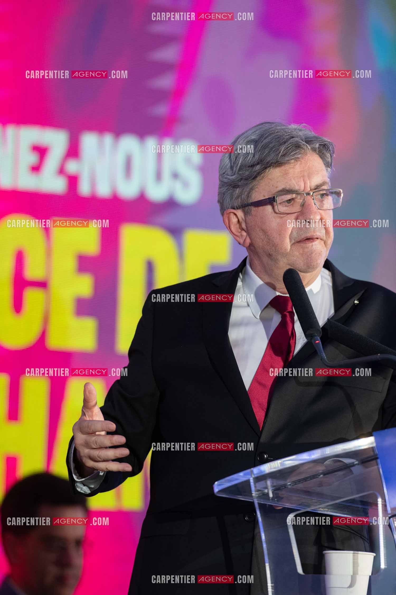 Meeting de l’Union populaire à Marseille le 23 mai 2024. Le député français Jean-Luc Mélenchon.