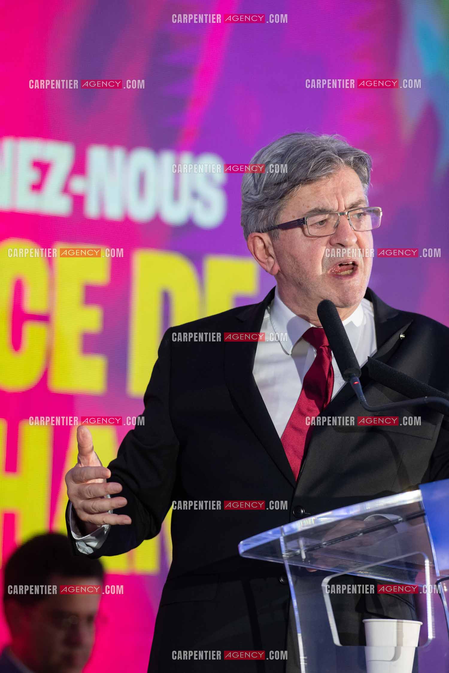 Meeting de l’Union populaire à Marseille le 23 mai 2024. Le député français Jean-Luc Mélenchon.