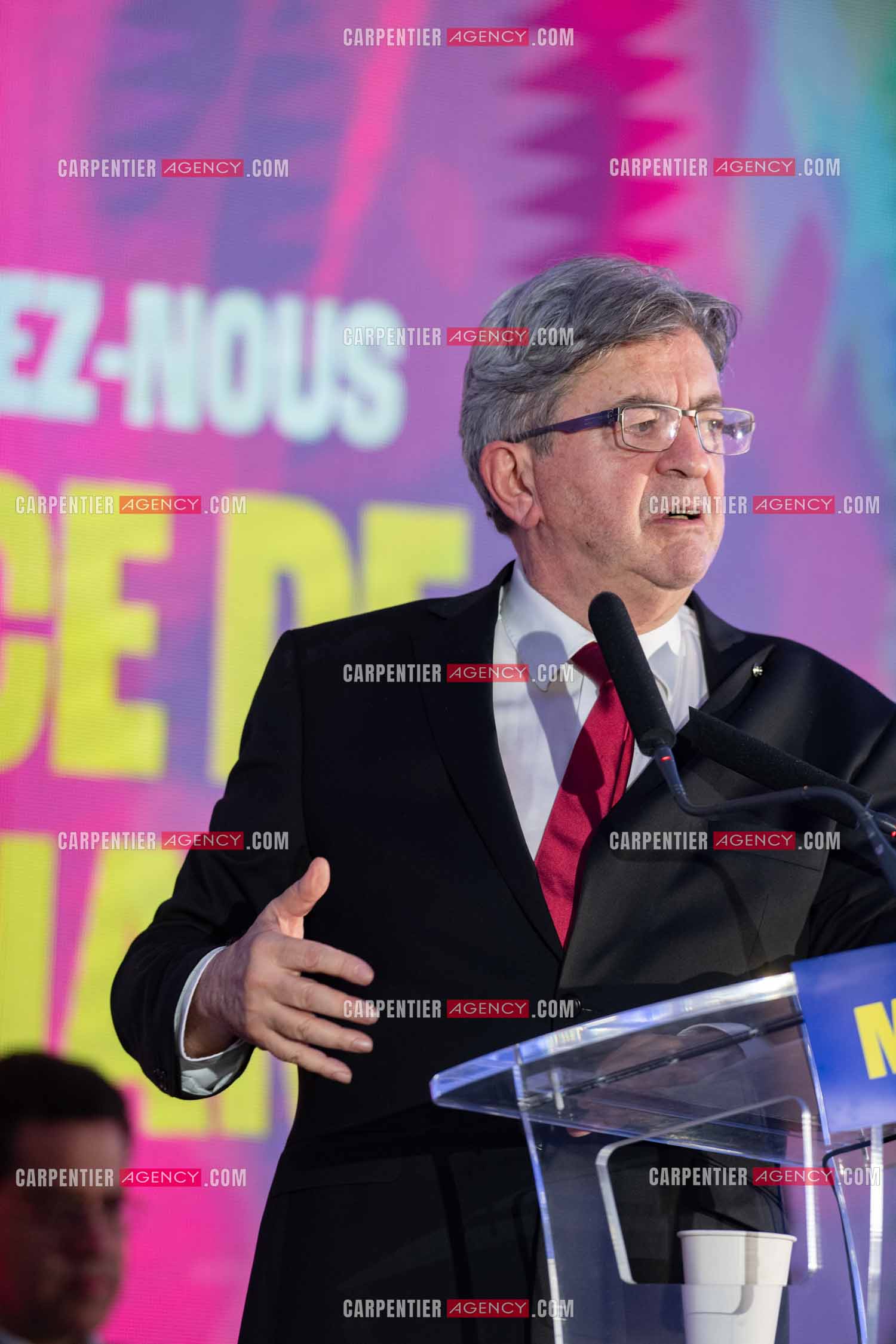 Meeting de l’Union populaire à Marseille le 23 mai 2024. Le député français Jean-Luc Mélenchon.