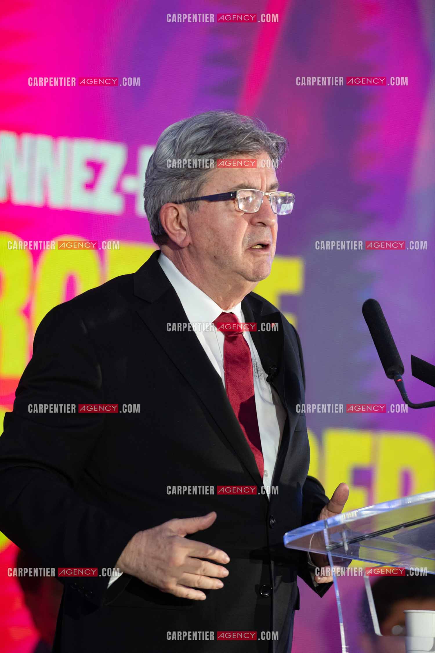 Meeting de l’Union populaire à Marseille le 23 mai 2024. Le député français Jean-Luc Mélenchon.