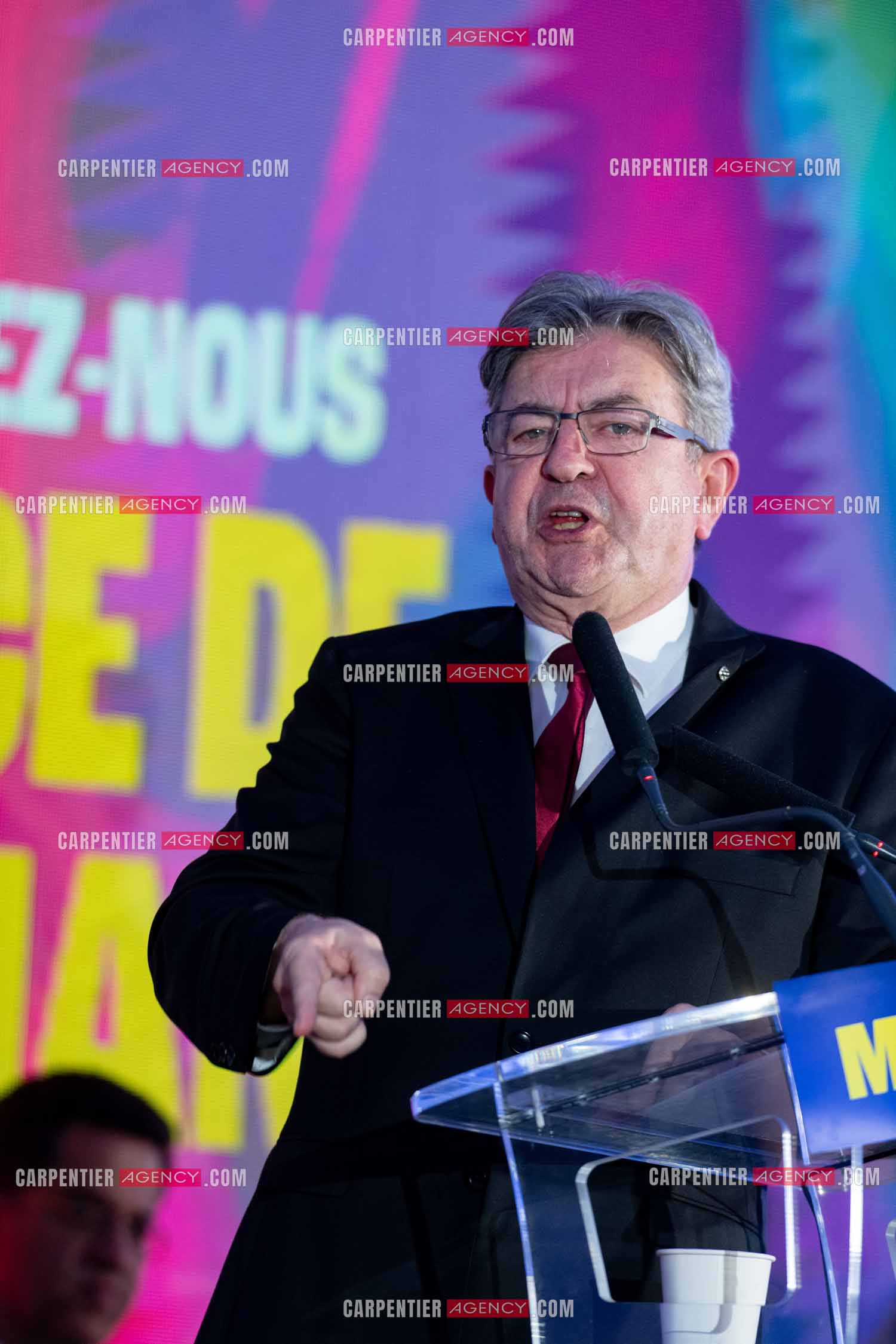 Meeting de l’Union populaire à Marseille le 23 mai 2024. Le député français Jean-Luc Mélenchon.