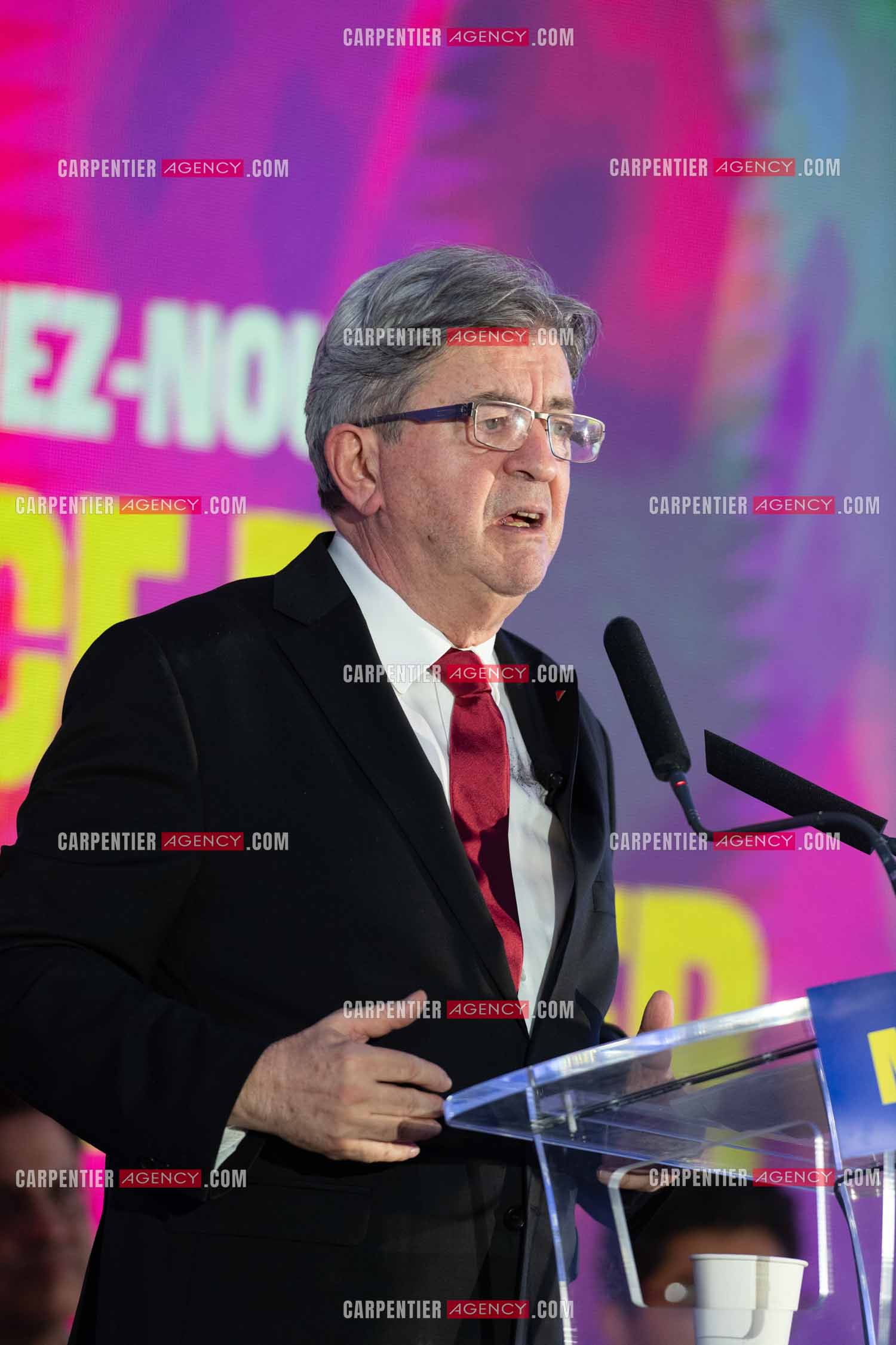 Meeting de l’Union populaire à Marseille le 23 mai 2024. Le député français Jean-Luc Mélenchon.