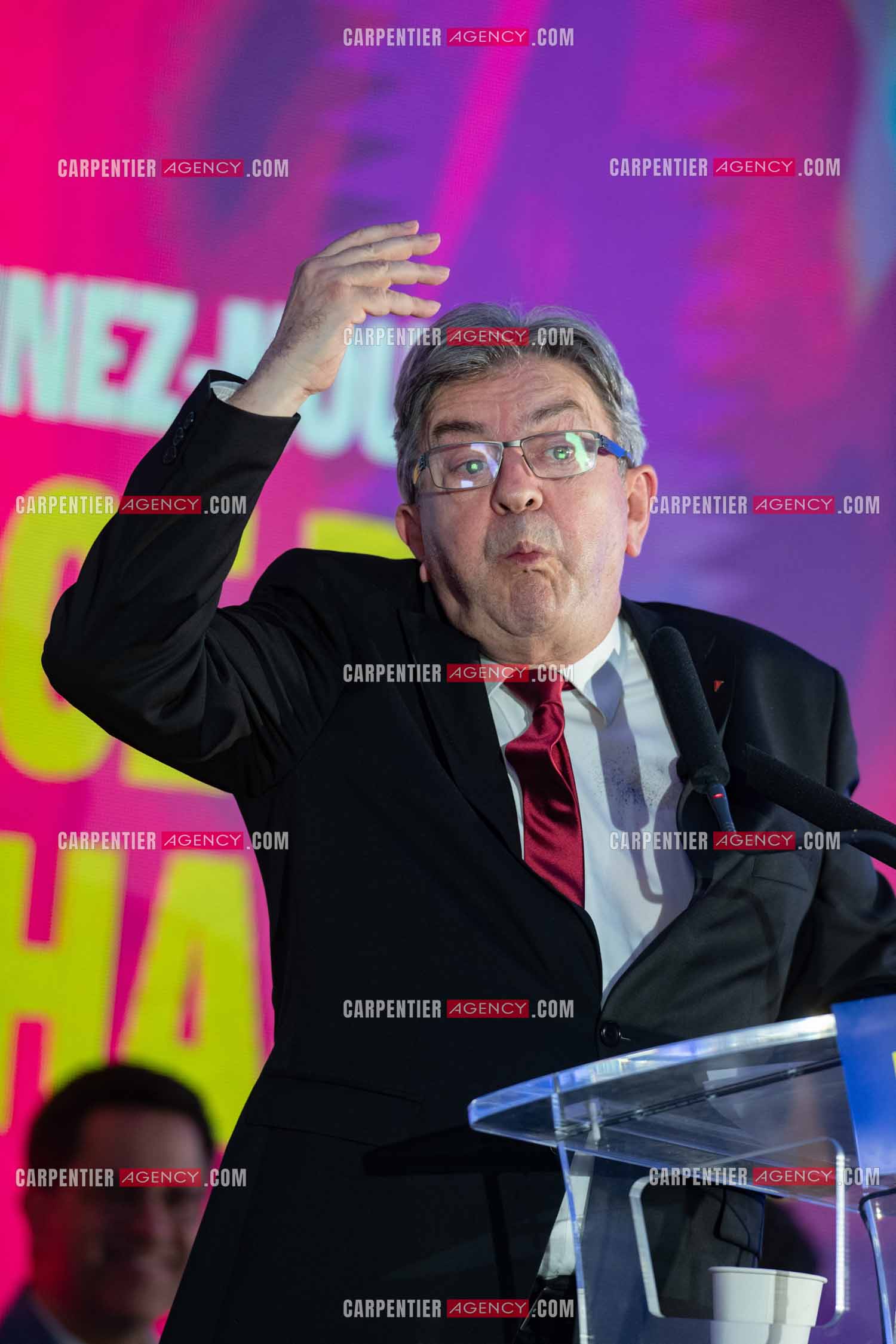 Meeting de l’Union populaire à Marseille le 23 mai 2024. Le député français Jean-Luc Mélenchon.