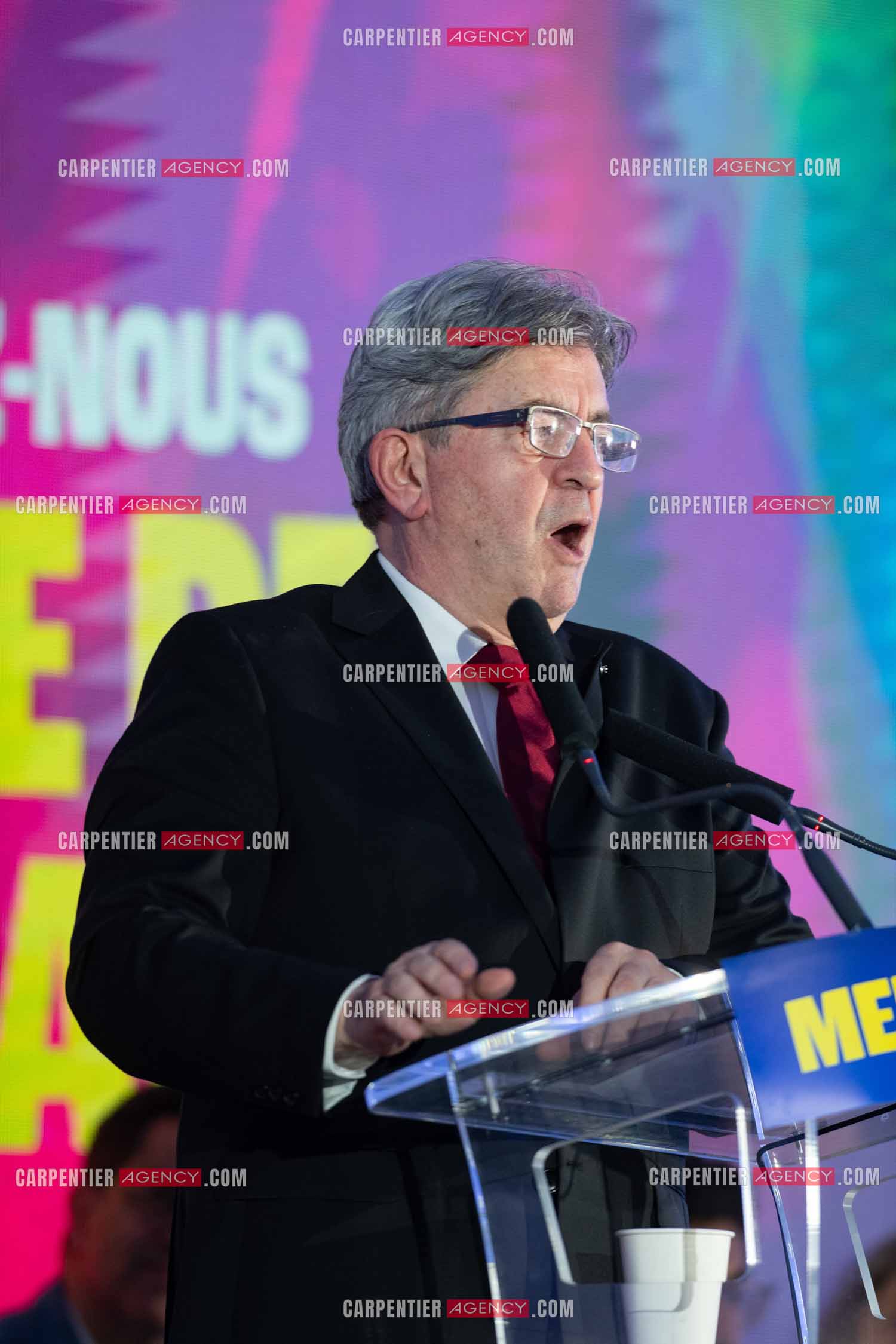 Meeting de l’Union populaire à Marseille le 23 mai 2024. Le député français Jean-Luc Mélenchon.