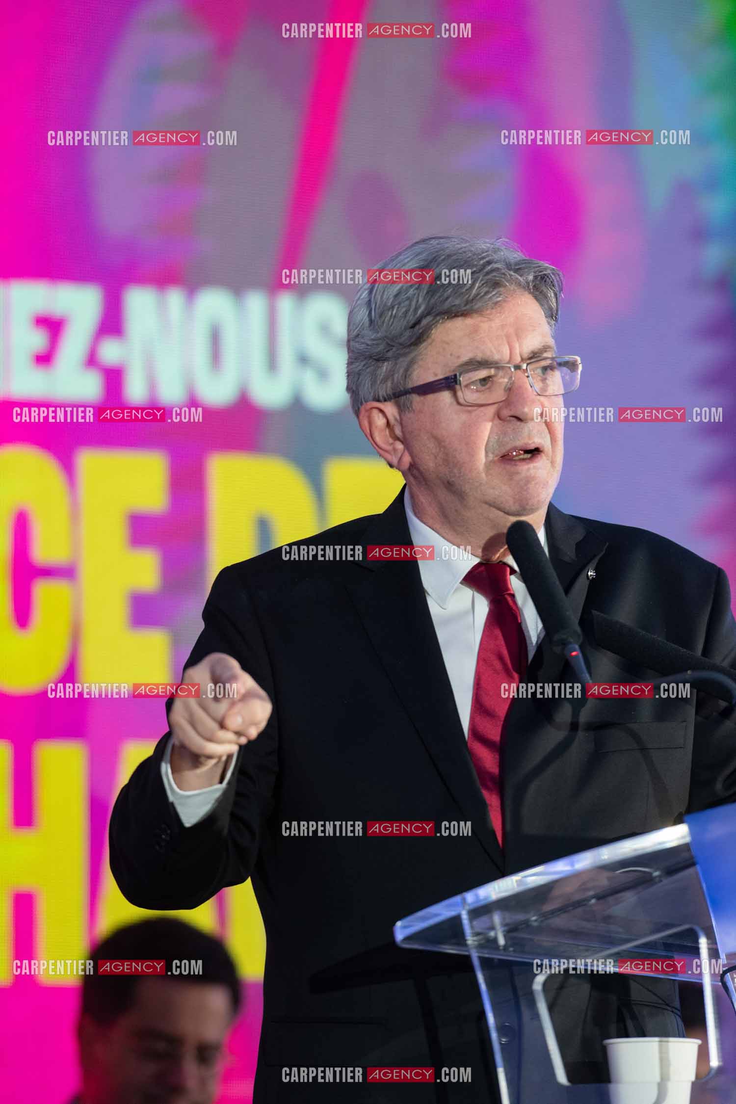 Meeting de l’Union populaire à Marseille le 23 mai 2024. Le député français Jean-Luc Mélenchon.