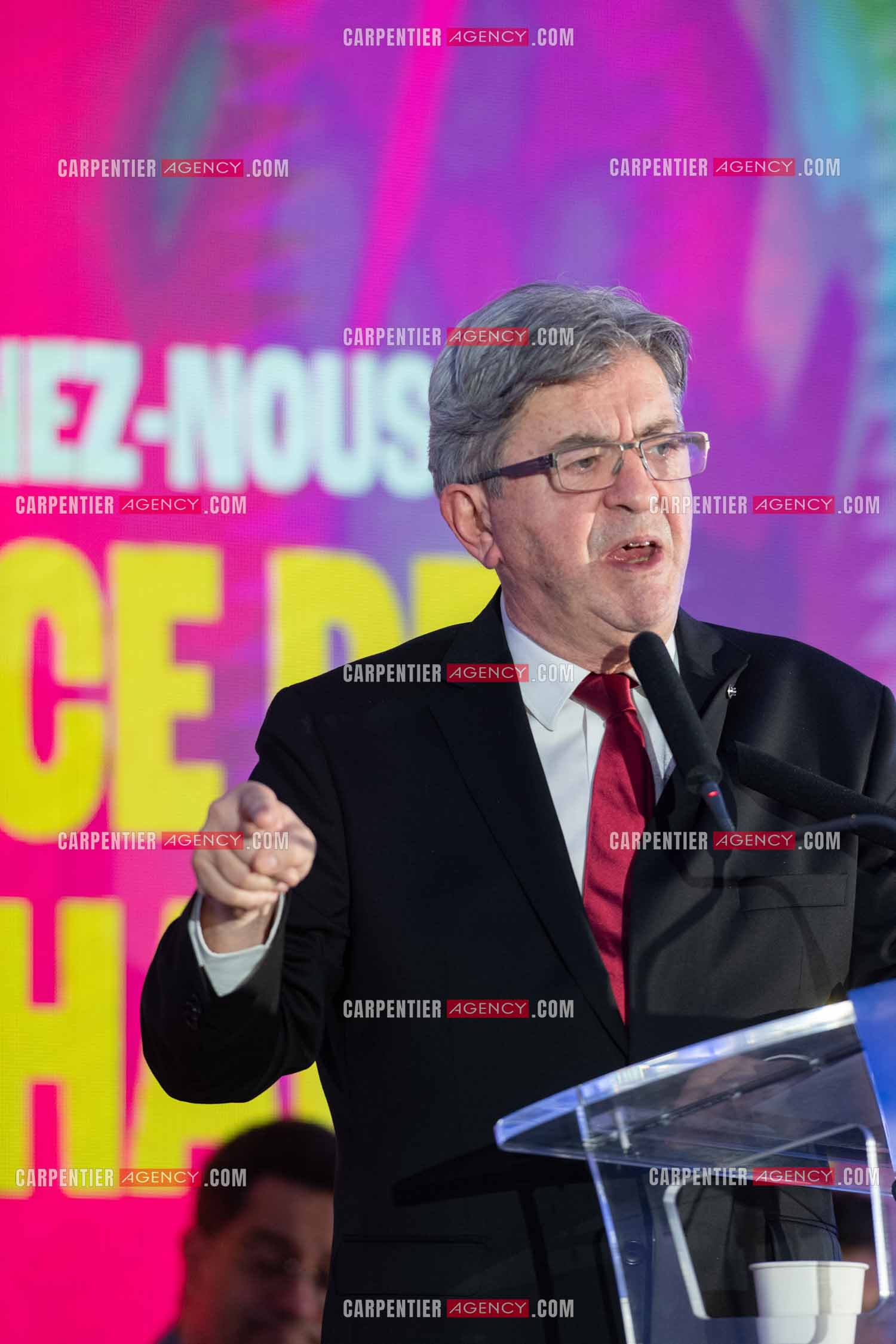 Meeting de l’Union populaire à Marseille le 23 mai 2024. Le député français Jean-Luc Mélenchon.