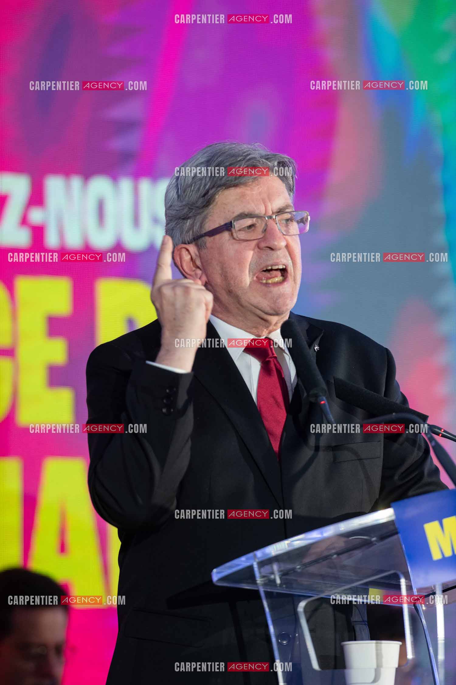 Meeting de l’Union populaire à Marseille le 23 mai 2024. Le député français Jean-Luc Mélenchon.