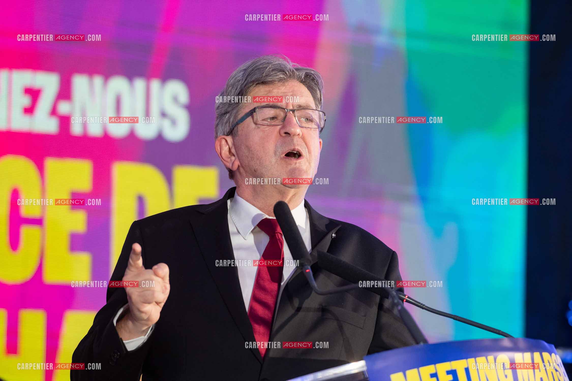 Meeting de l’Union populaire à Marseille le 23 mai 2024. Le député français Jean-Luc Mélenchon.