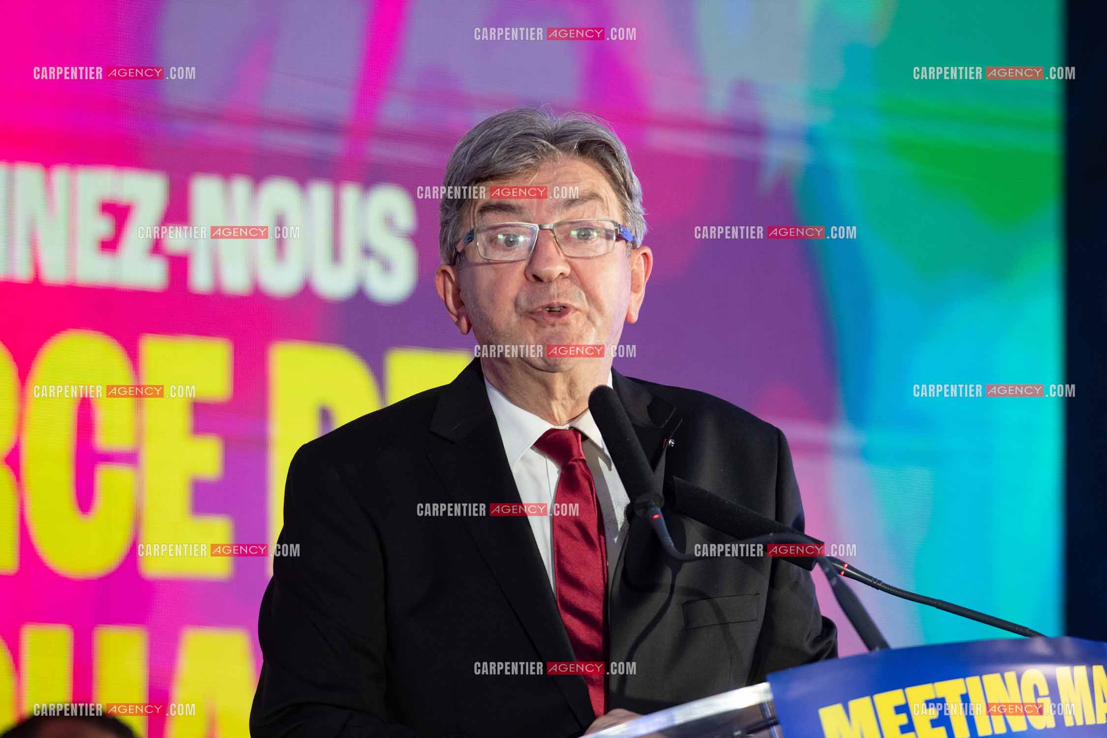 Meeting de l’Union populaire à Marseille le 23 mai 2024. Le député français Jean-Luc Mélenchon.