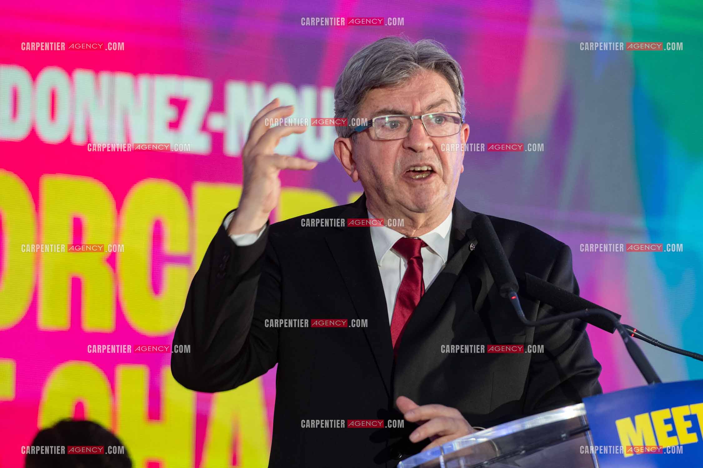 Meeting de l’Union populaire à Marseille le 23 mai 2024. Le député français Jean-Luc Mélenchon.