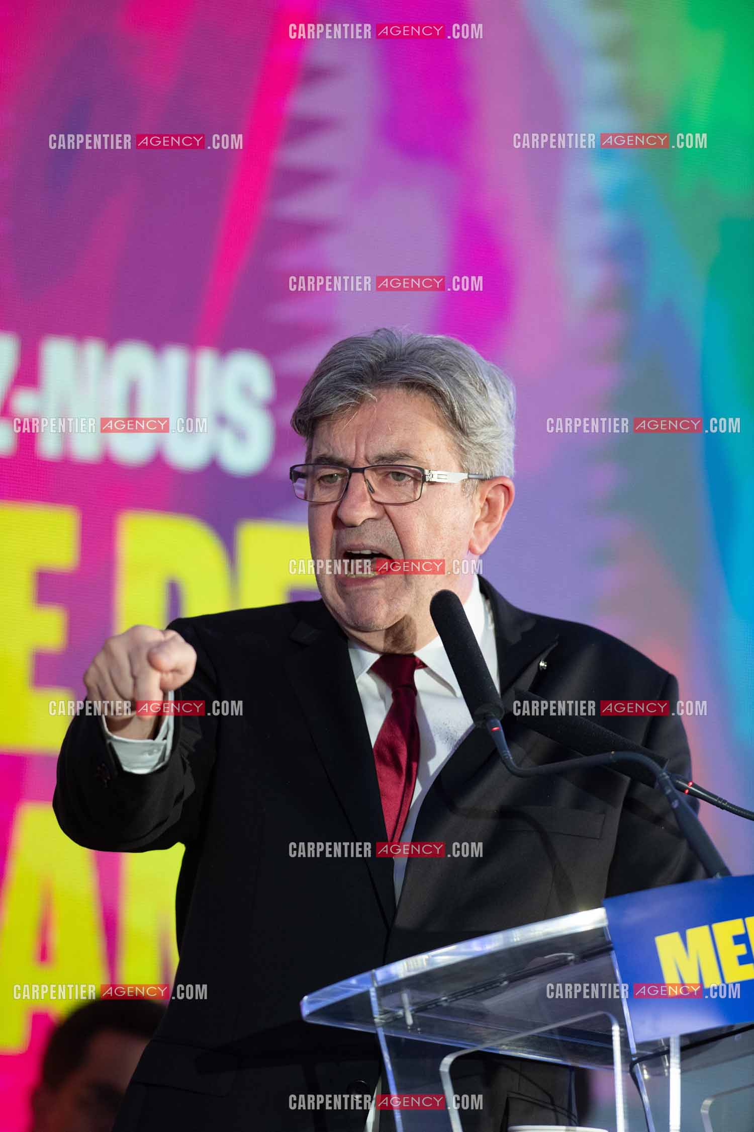 Meeting de l’Union populaire à Marseille le 23 mai 2024. Le député français Jean-Luc Mélenchon.