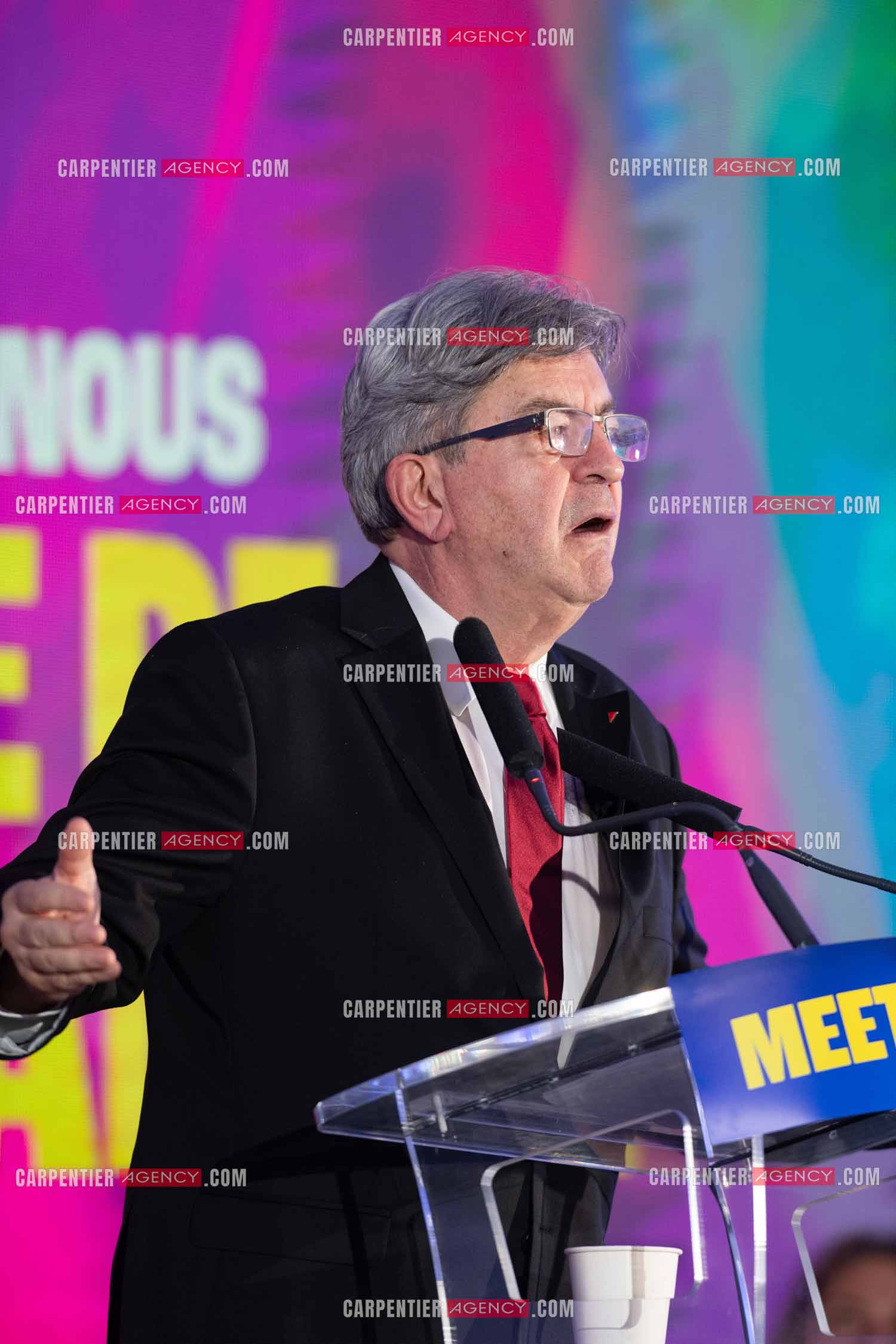 Meeting de l’Union populaire à Marseille le 23 mai 2024. Le député français Jean-Luc Mélenchon.