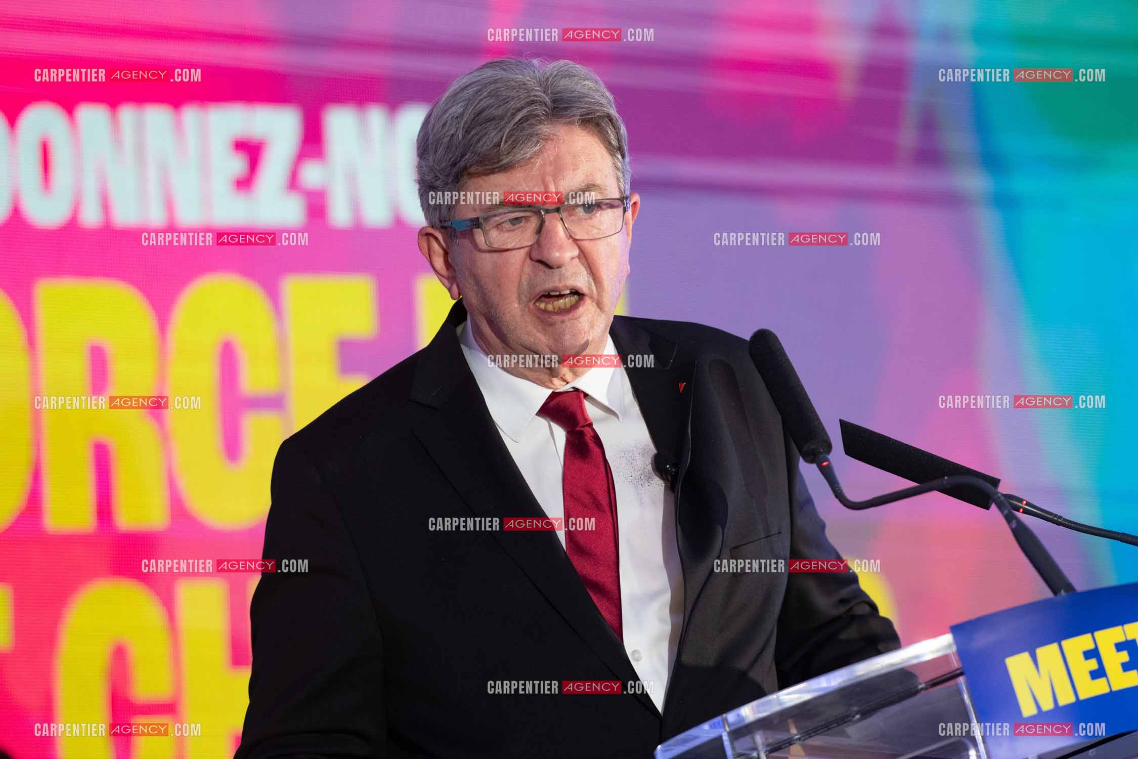 Meeting de l’Union populaire à Marseille le 23 mai 2024. Le député français Jean-Luc Mélenchon.