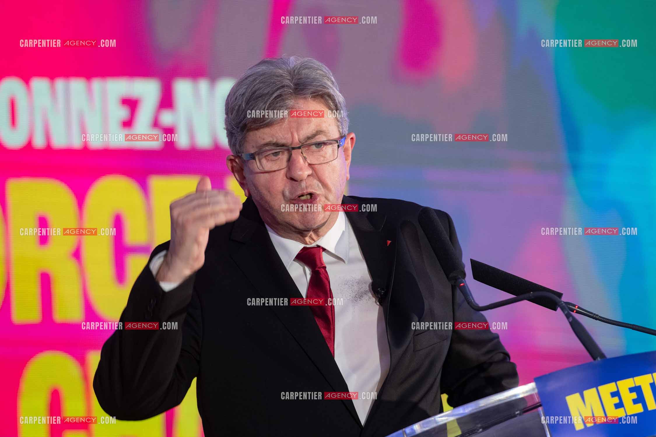 Meeting de l’Union populaire à Marseille le 23 mai 2024. Le député français Jean-Luc Mélenchon.