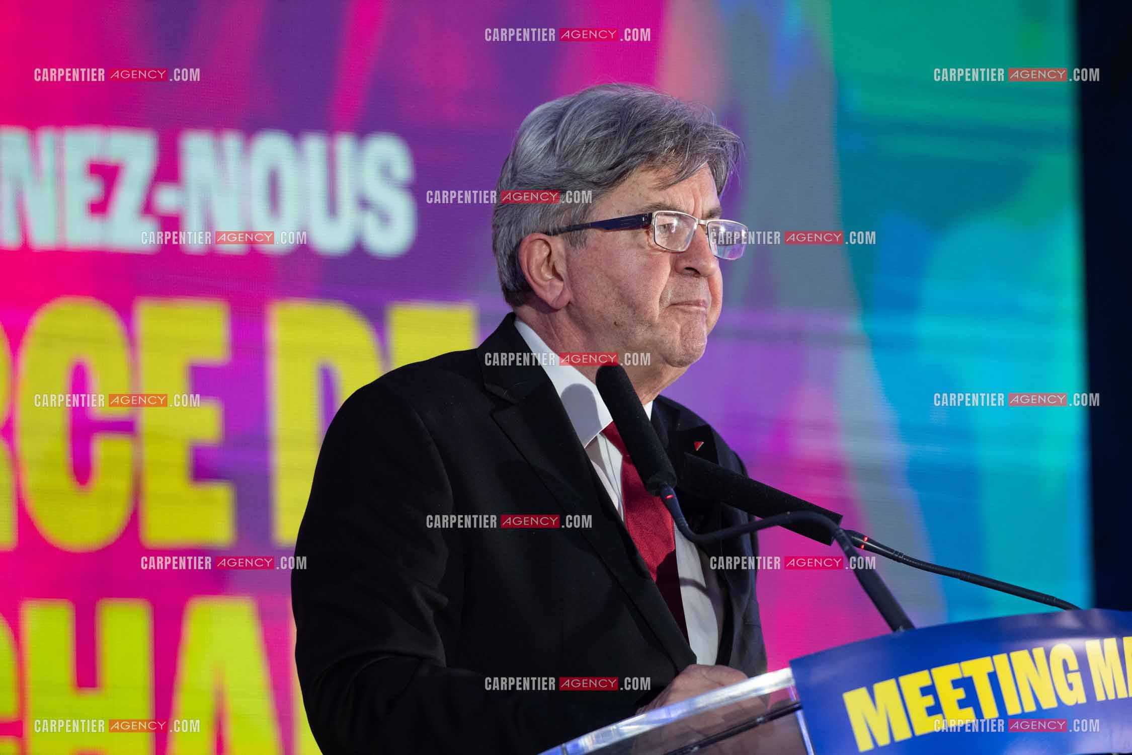 Meeting de l’Union populaire à Marseille le 23 mai 2024. Le député français Jean-Luc Mélenchon.