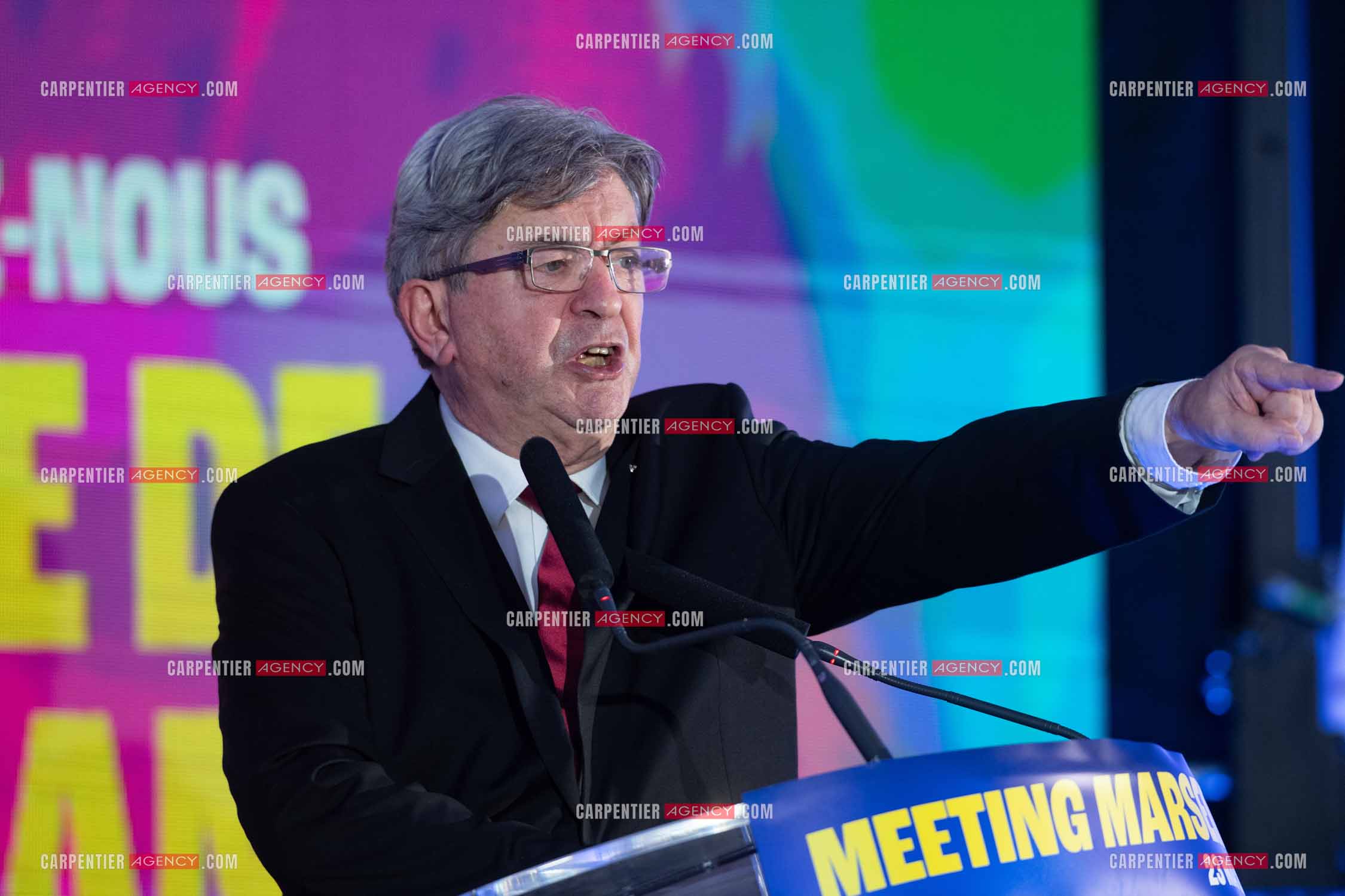 Meeting de l’Union populaire à Marseille le 23 mai 2024. Le député français Jean-Luc Mélenchon.