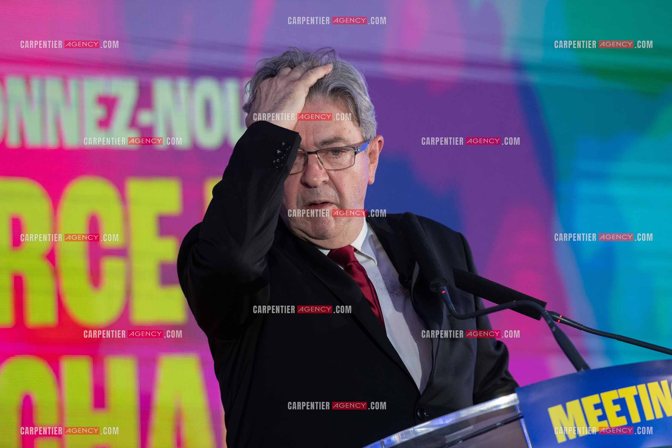 Meeting de l’Union populaire à Marseille le 23 mai 2024. Le député français Jean-Luc Mélenchon.