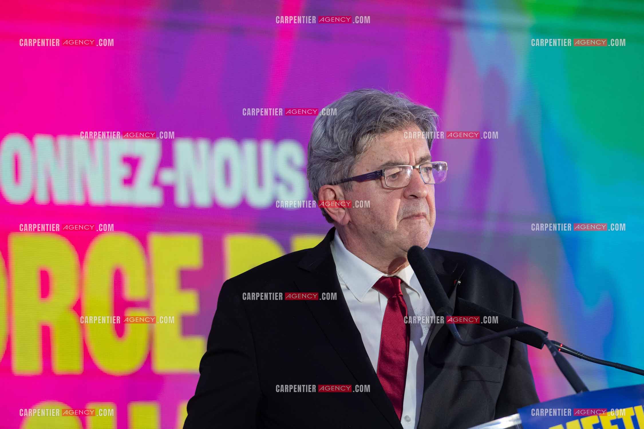 Meeting de l’Union populaire à Marseille le 23 mai 2024. Le député français Jean-Luc Mélenchon.
